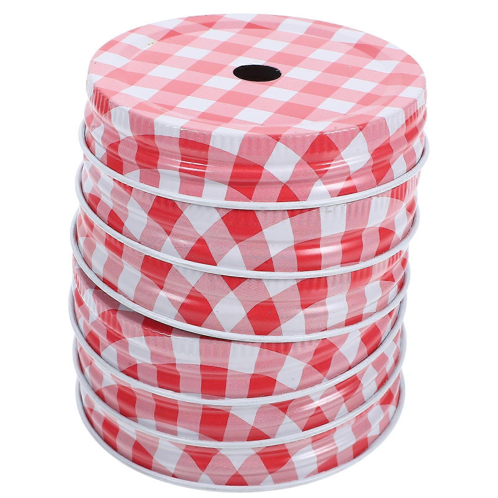 6pcs Mason Jar Straw Lid Replacement Canning Jar Wide Mouth Metal Lid Accessory With Straw Hole For Drinking And Storage