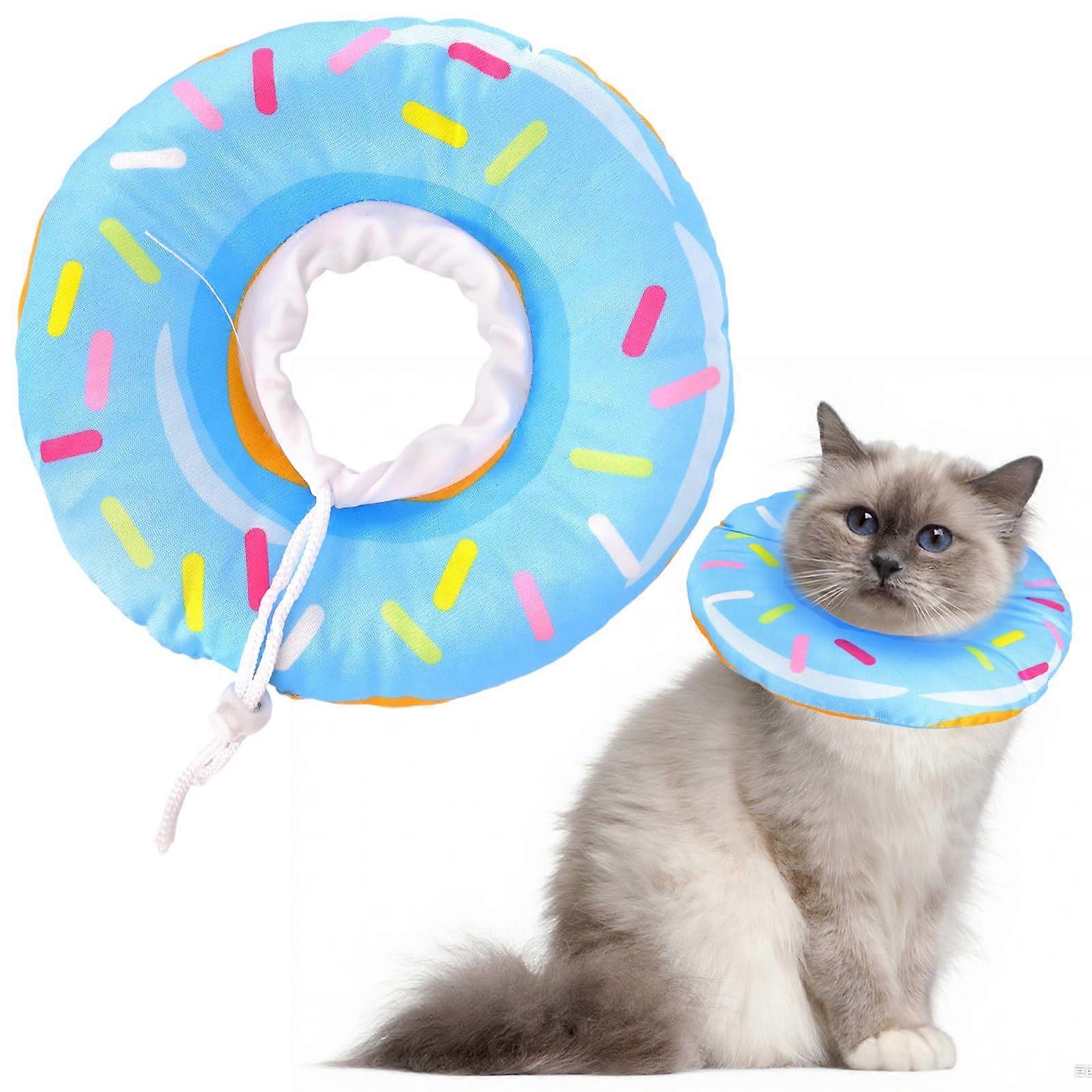 Elizabethan Cat Collar, Soft Adjustable Recovery, Waterproof, Anti Bite (Blue Donut, S:1322cm)