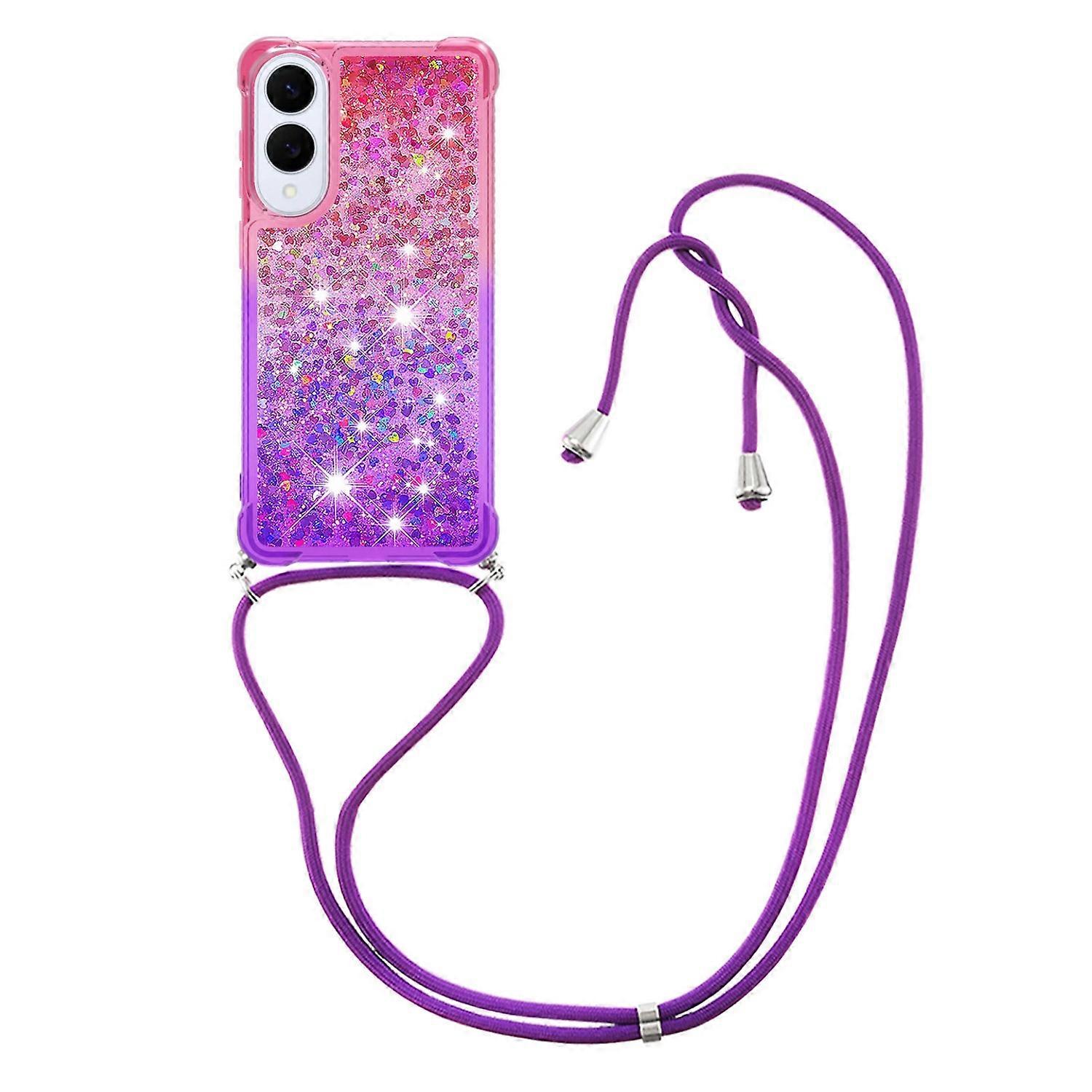 For Samsung Galaxy S25 Edge Phone Case Gradient Quicksand TPU Back Cover with Long Strap