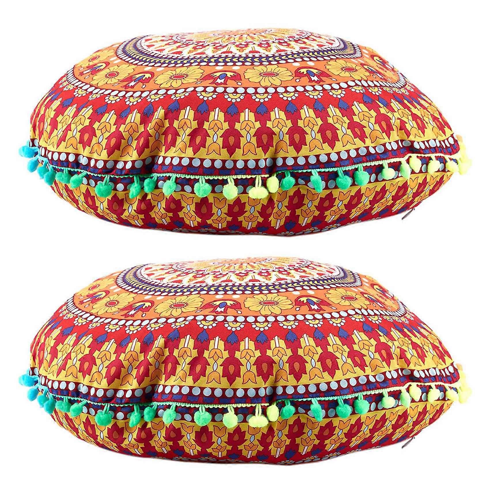 2X Indian Mandala Floor Round Bohemian Cushion Cushions Cover Case 13