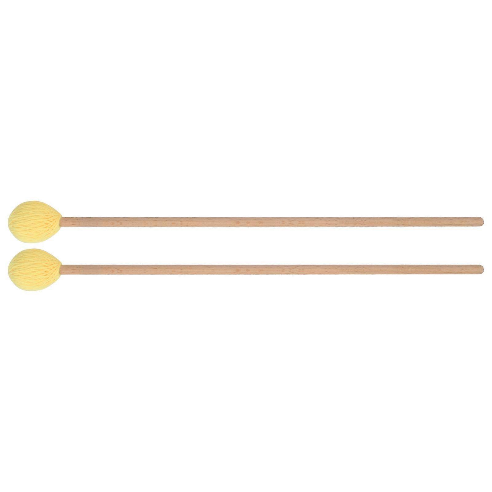 1 Pair Marimba Mallets Medium Hard Yarn Head with Maple Handle for Percussion Playing Yellow