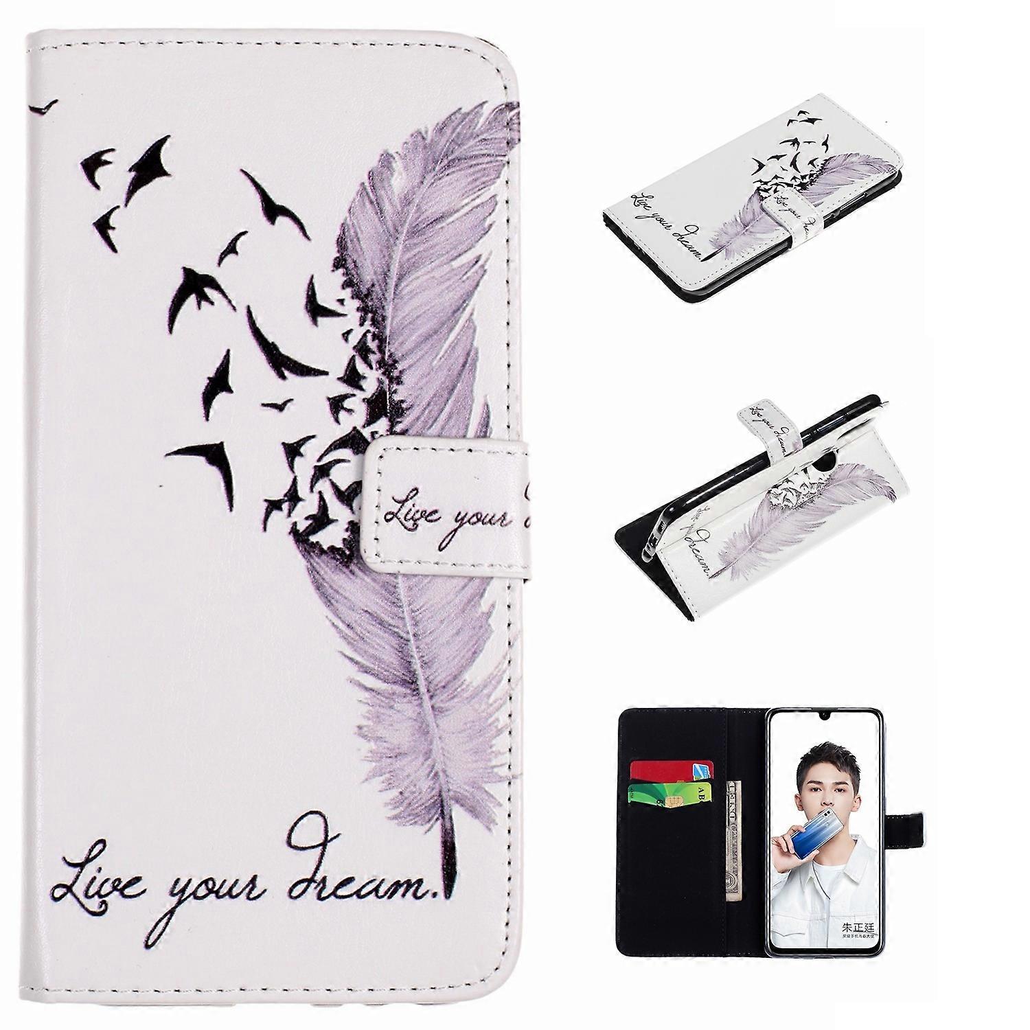 Embossment Patterned PU Leather Protective Shell for Huawei Honor 10 Lite - Feather