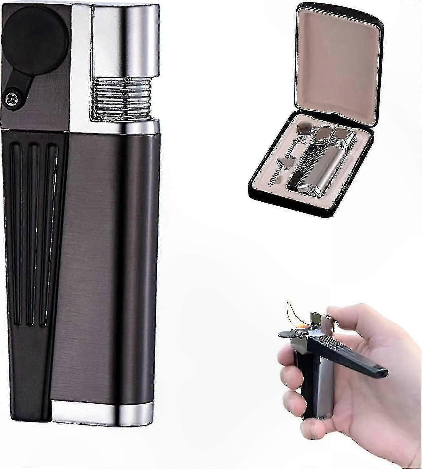 Portable Metal Lighter and Pipe Combo - Foldable Design with Open Flame Functionality - Ideal Gift for Men