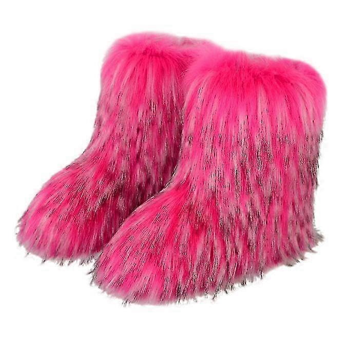 Women's Winter Snow Boots Furry Faux Fox Fur Boots