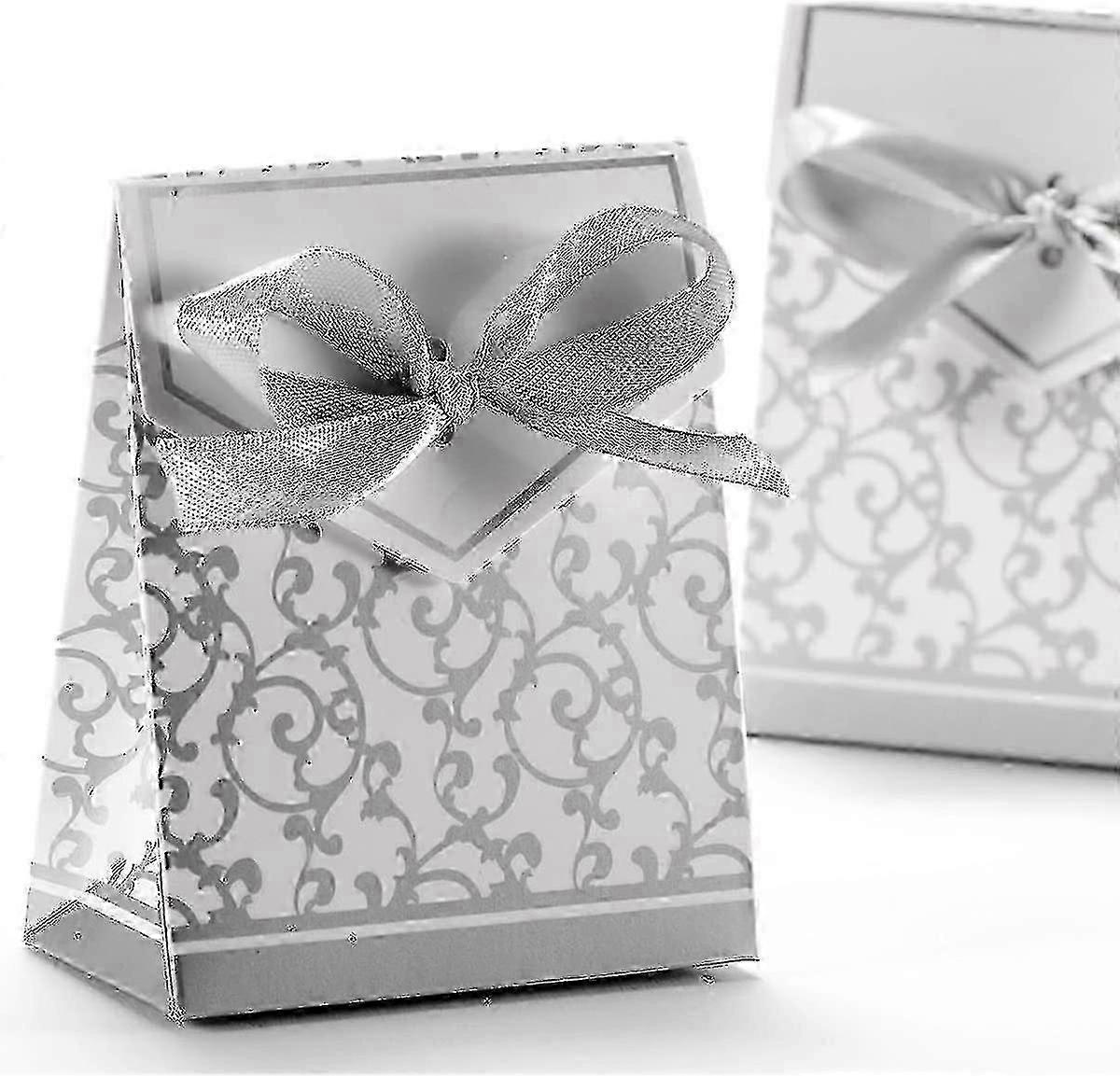 Pack Of 50 Gift Boxes With Ribbons (silver)/bl