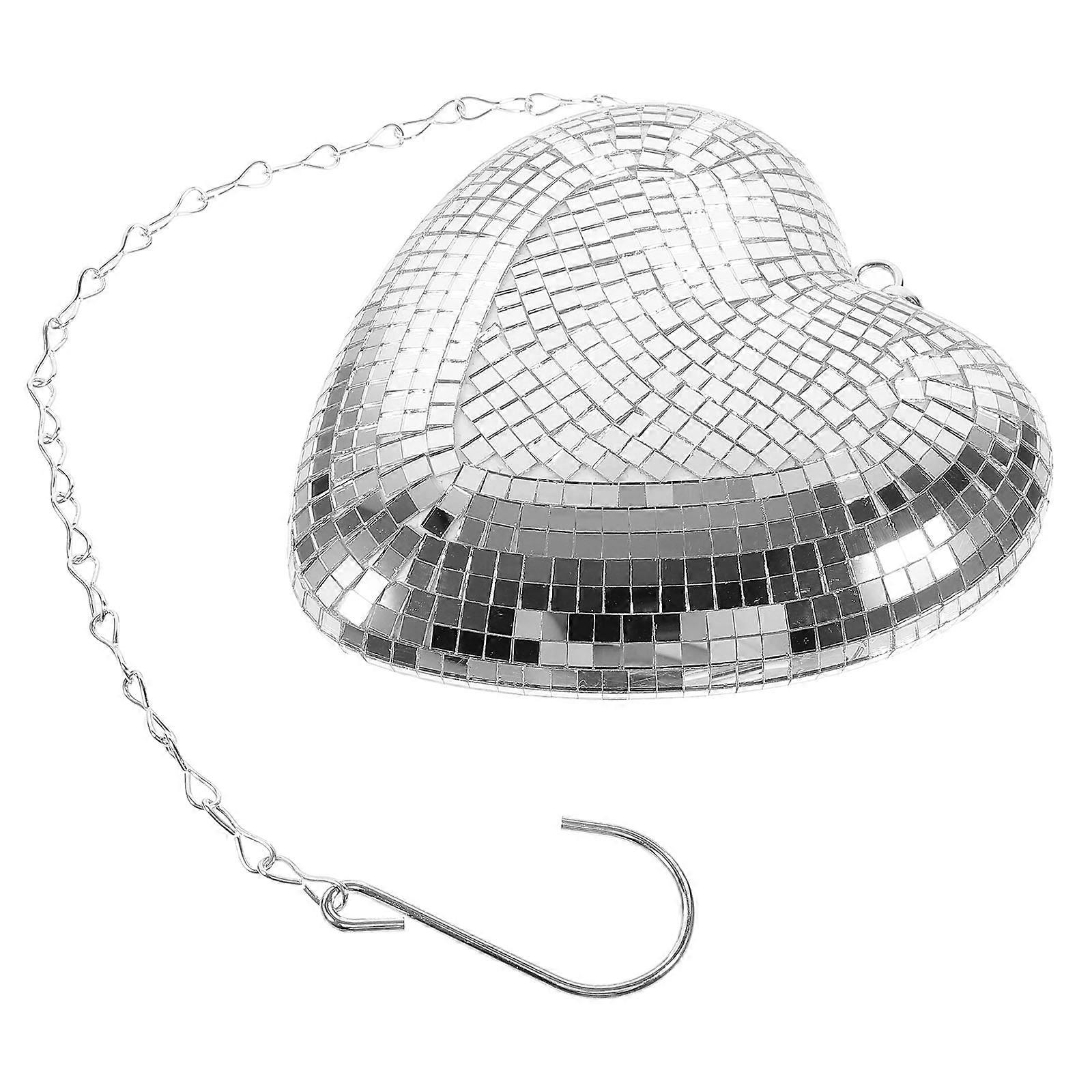 Silver Heart Shaped Disco Ball with Hanging Chain for Decoration Adds Freshness to Any Room 6 Inch