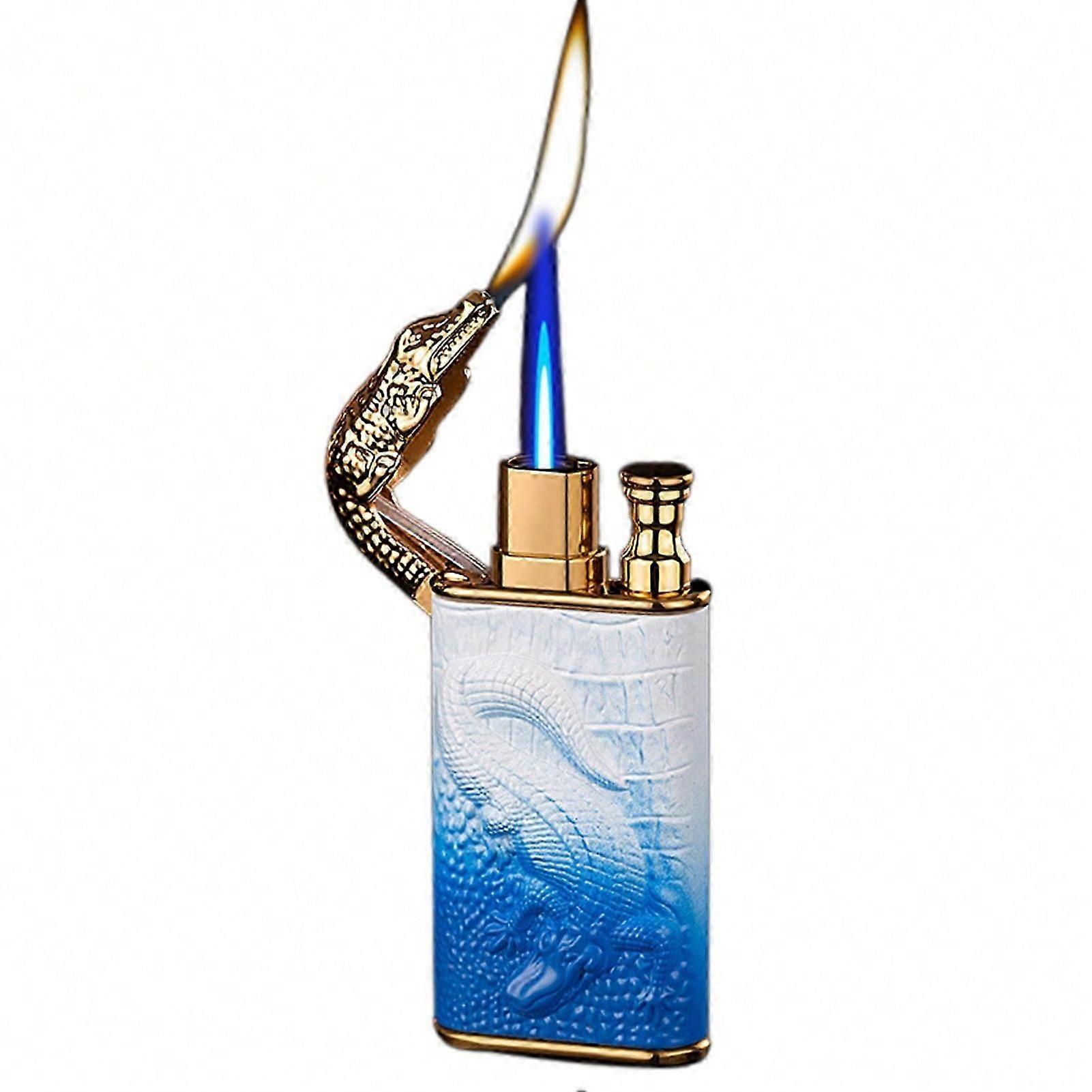 Crocodile-Relief Magics Dual Flame Lighter Windproof Refillable Metal Butane Lighter for Camping Candles