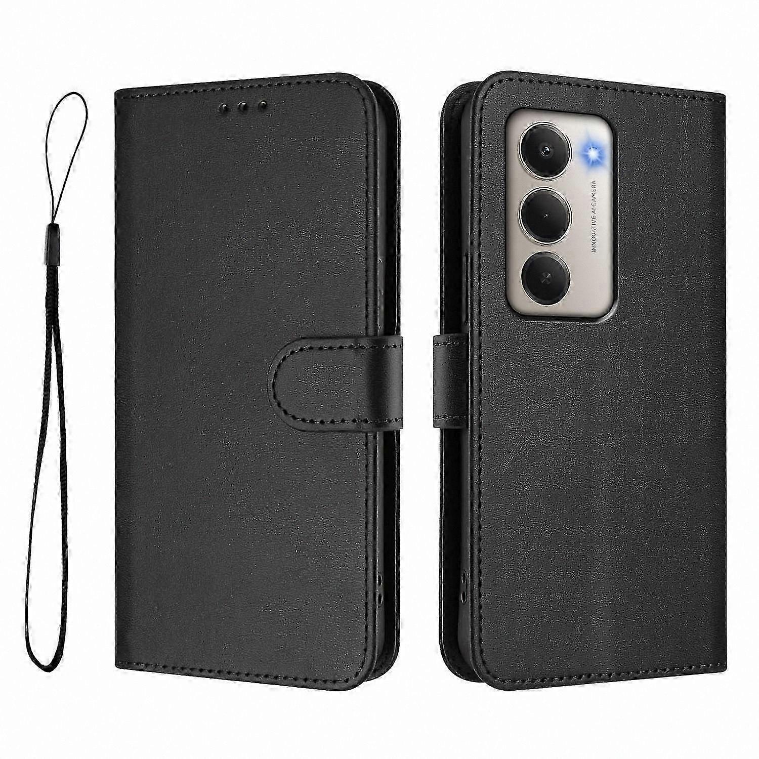 RFID Blocking Wallet Case with Calf Texture Leather for 5G Phones, Stand Function and Strap Included