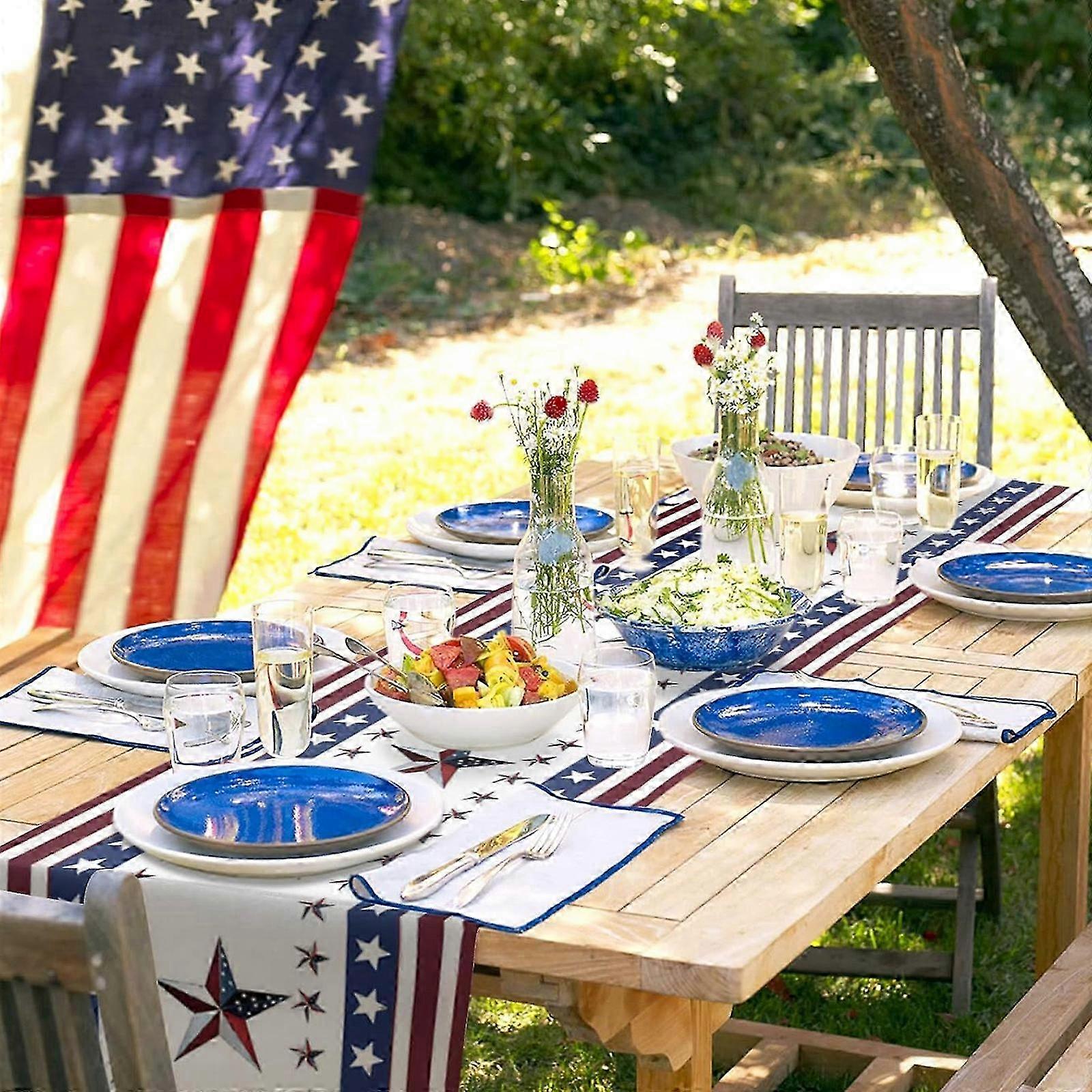 Patriotic Table Flag Linen Runner for Living Room & Dining Table DLRZB24-C 2025