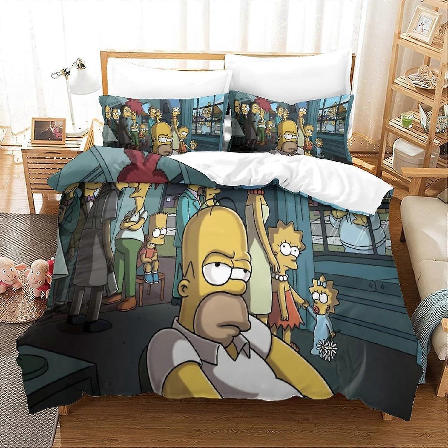 Duvet Cover Set Bedding Set 3 Pieces Set Ultra Soft Microfiber Polyester Comforter Cover 3D Simpson Printing Theme Quilt Cover with Zipper Closure Eas