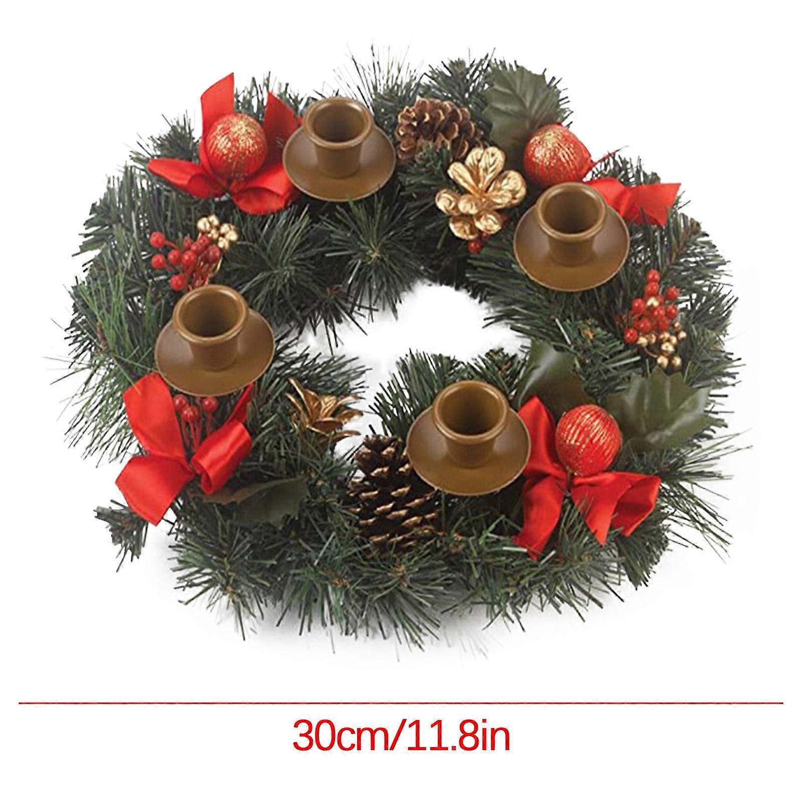 Candlestick Wreath Simulation Wreath Candlestick Red Ribbon Double Ball Restaurant Desktop Decoration