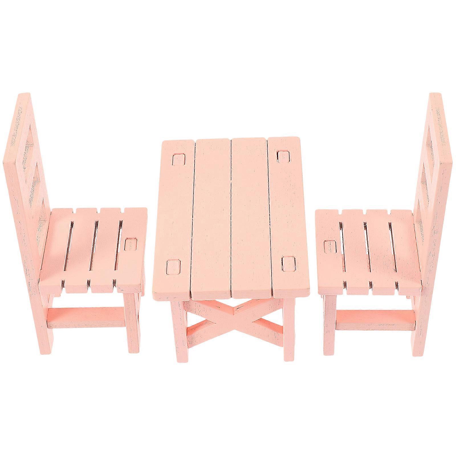 Miniature Chairs Table Toys Mini Furniture Set for Playing 1Set Pink Wooden