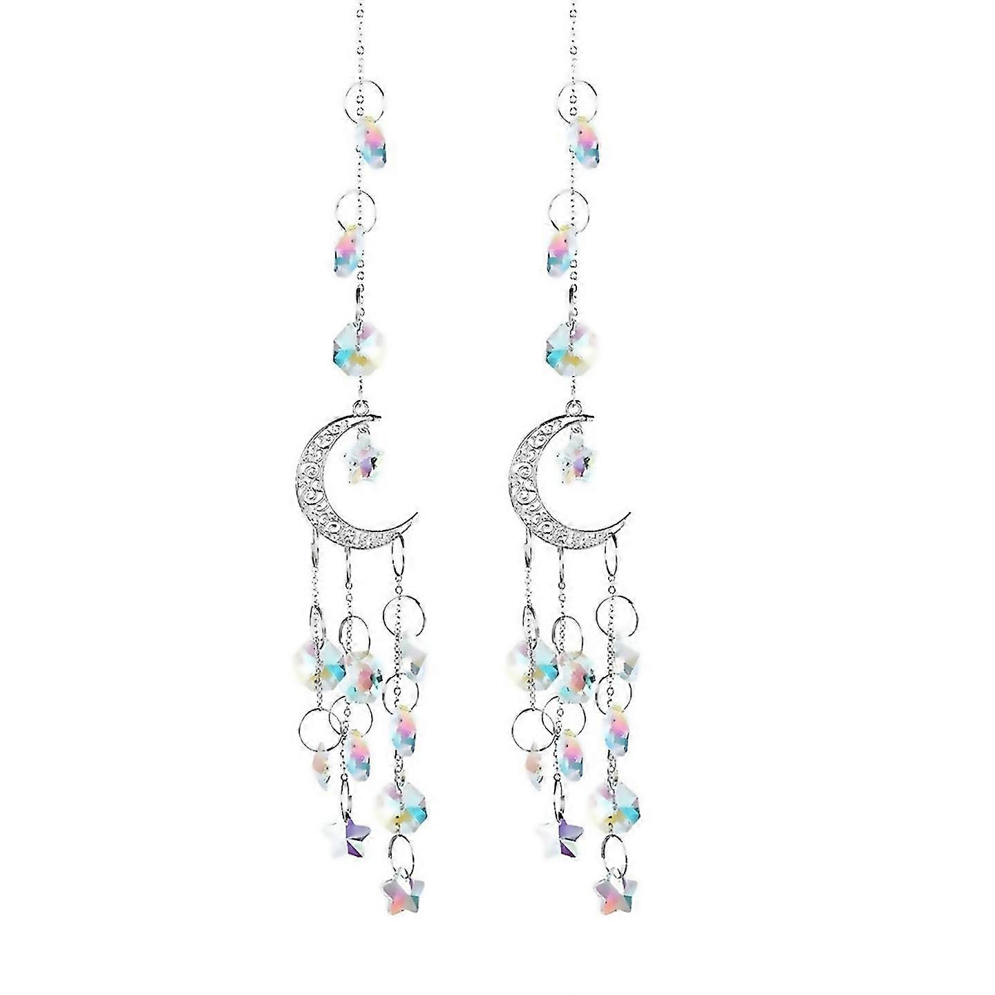 For Moon Pentagram Window Decoration Crystal Pendant Silver