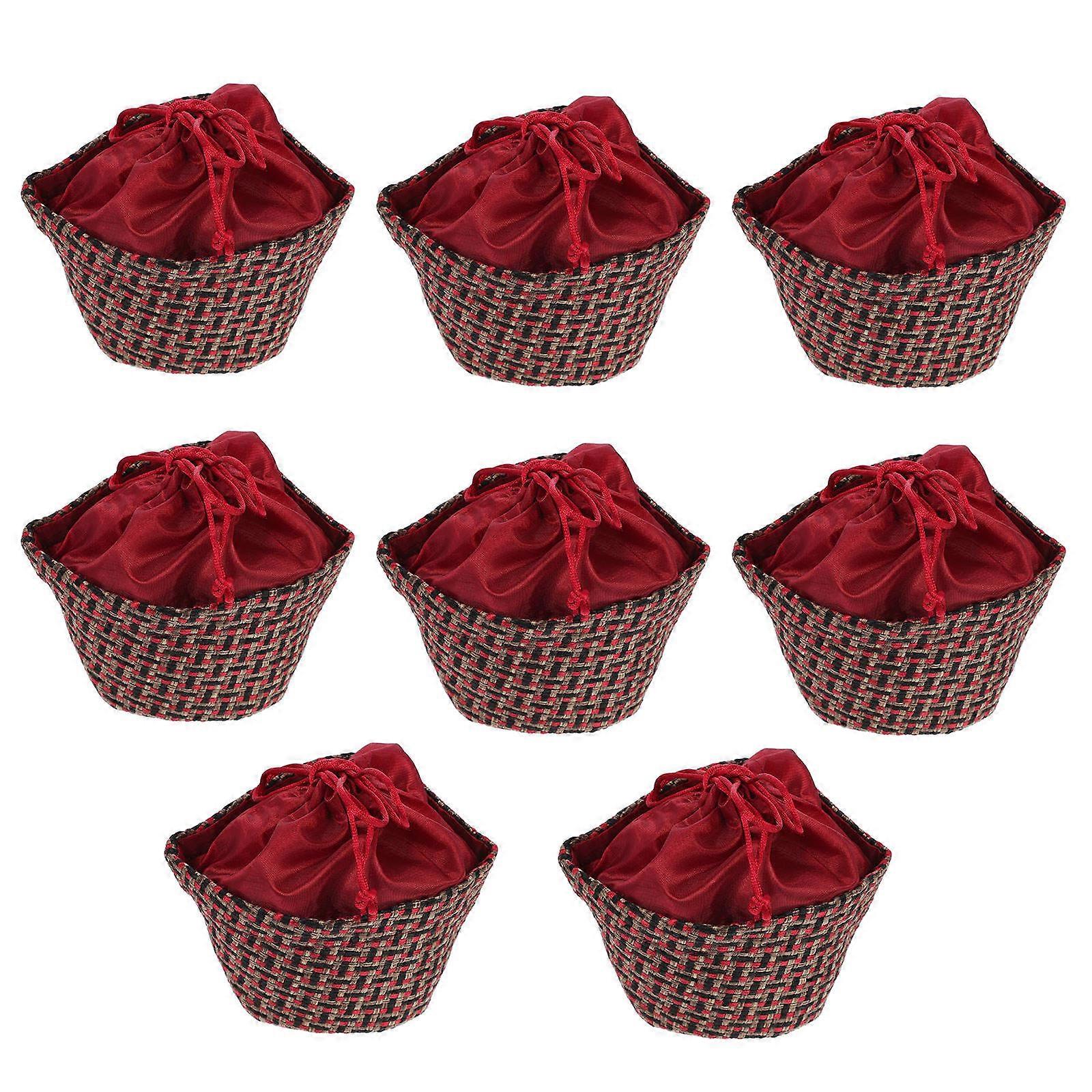 Cloth Drawstring Bags Red for Storage Use 8Pcs Simple Candy Organizing Bags