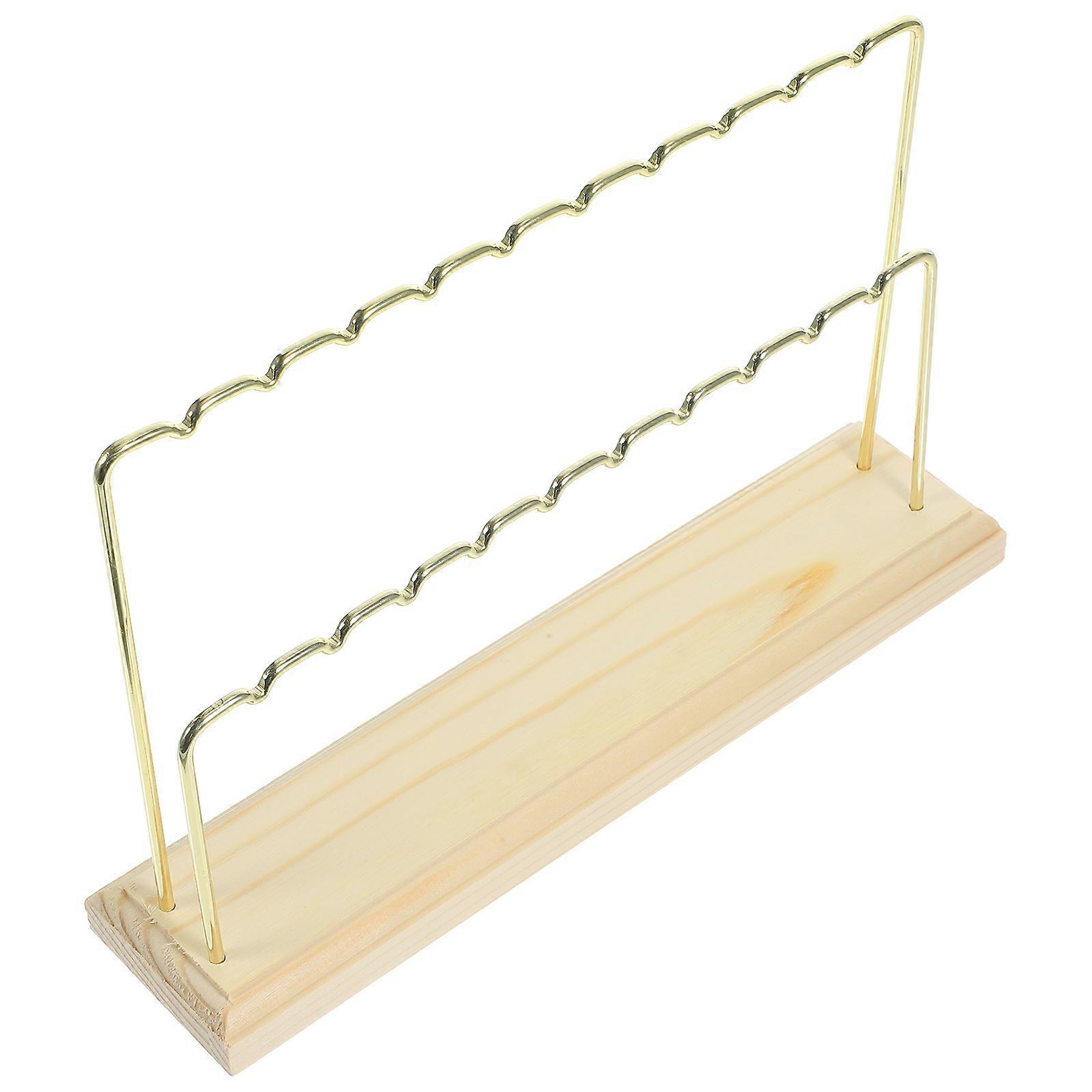 Light Brown Earring Display Stand for Desktop Use 3Pcs Set Wooden Alloy