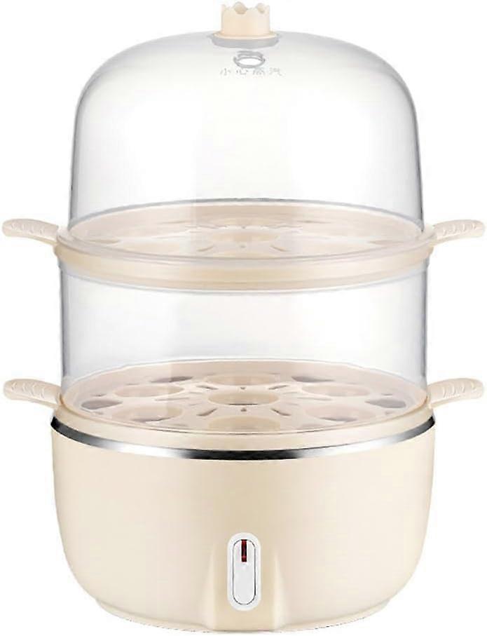 Egg Cooker TwoTier Egg Steamer Boiled Eggs Double Layer Boiler No Water in the Middle Coarse Grains Steaming Beige