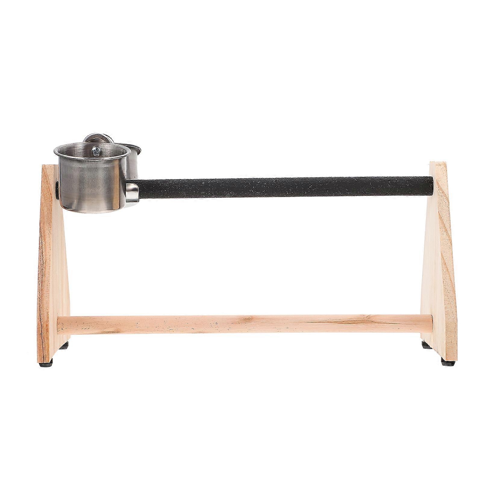 Bird Training Rack Wooden Perch for Exercise 2Pcs with Feeding Cup