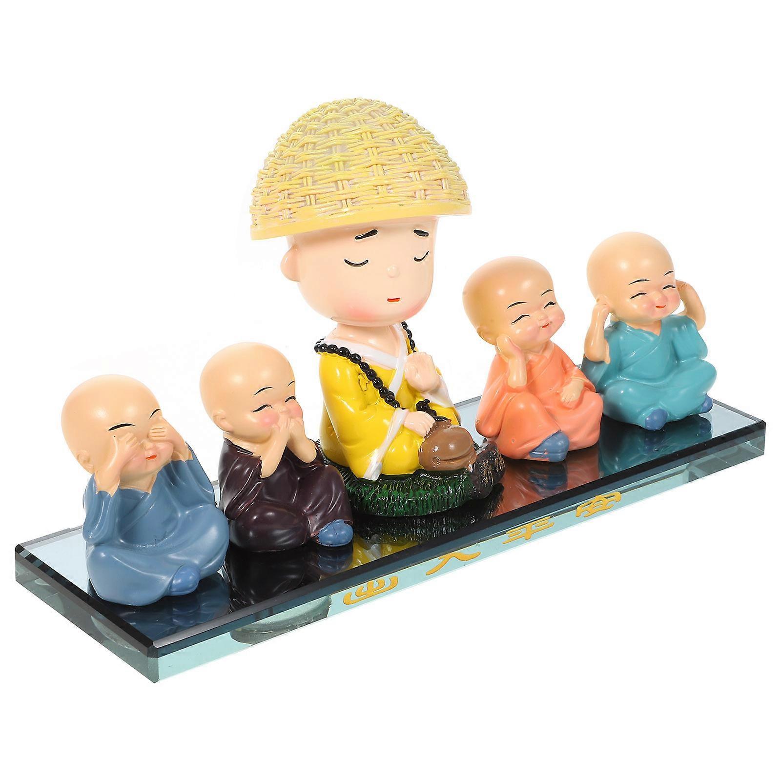 Workmanship Small Monk Decoration Figurines Perfect For Car And Office With Space-saving Design 2 Sets
