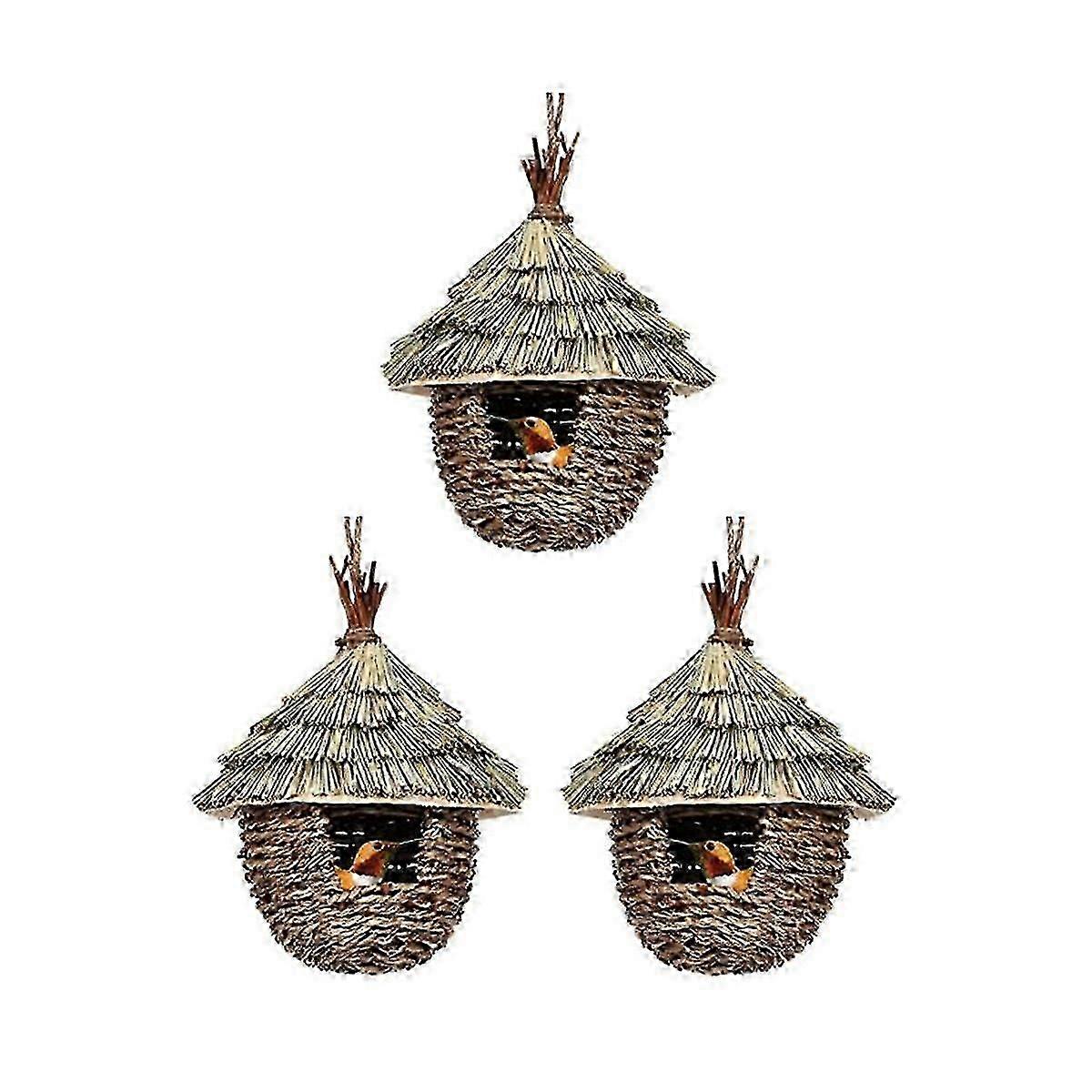 Bird House,3Pcs Hand Woven Hanging Humming Bird House for Nesting,Natural Grass Bird Nest for Garde