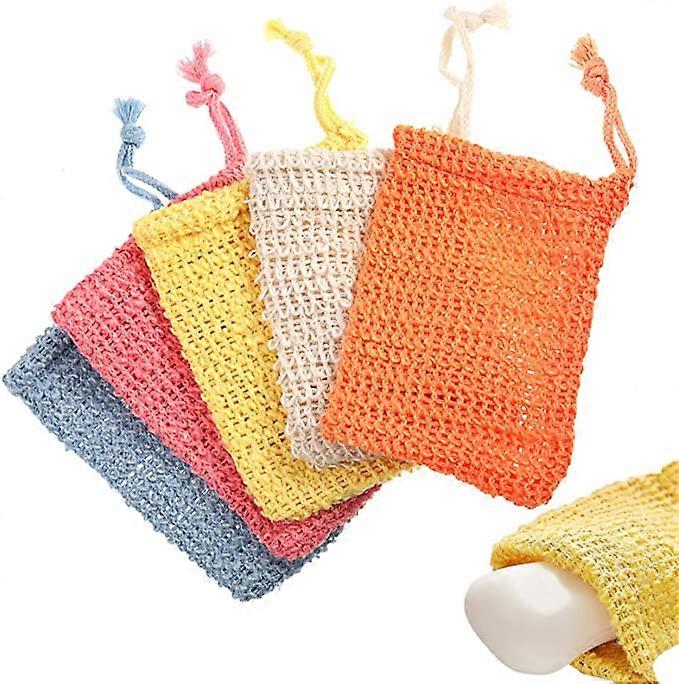 5 Pieces Linen Foaming Net Washable Reusable Portable Fast Drying for Body Back Leg Face Massaging Shower Glove