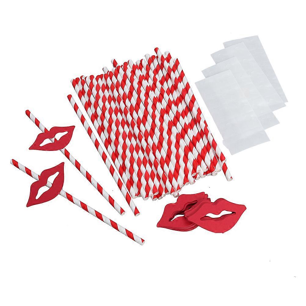 Party Use Red Lip Paper Straws 10Pcs Heart Shape Cocktail Drinking Straws