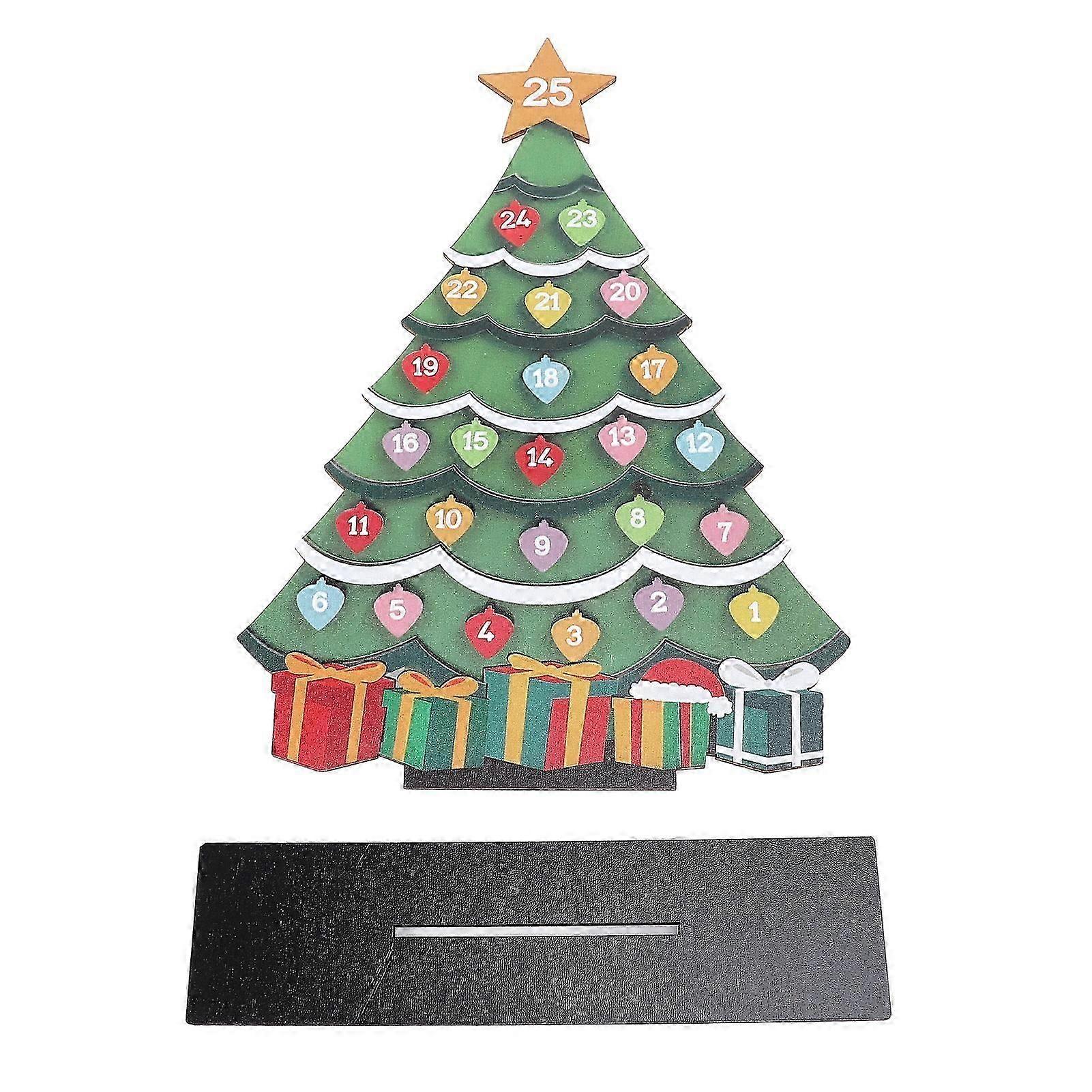 Xmas Tree Home Decoration Desktop Ornament Wooden Advent Xmas Countdown Calendar with Stable Base