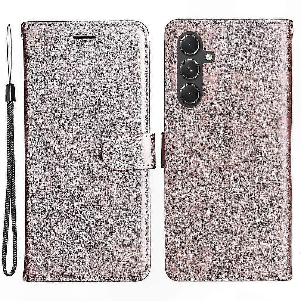 Solid Color Leather Wallet Case with Strap for 5G Smartphones