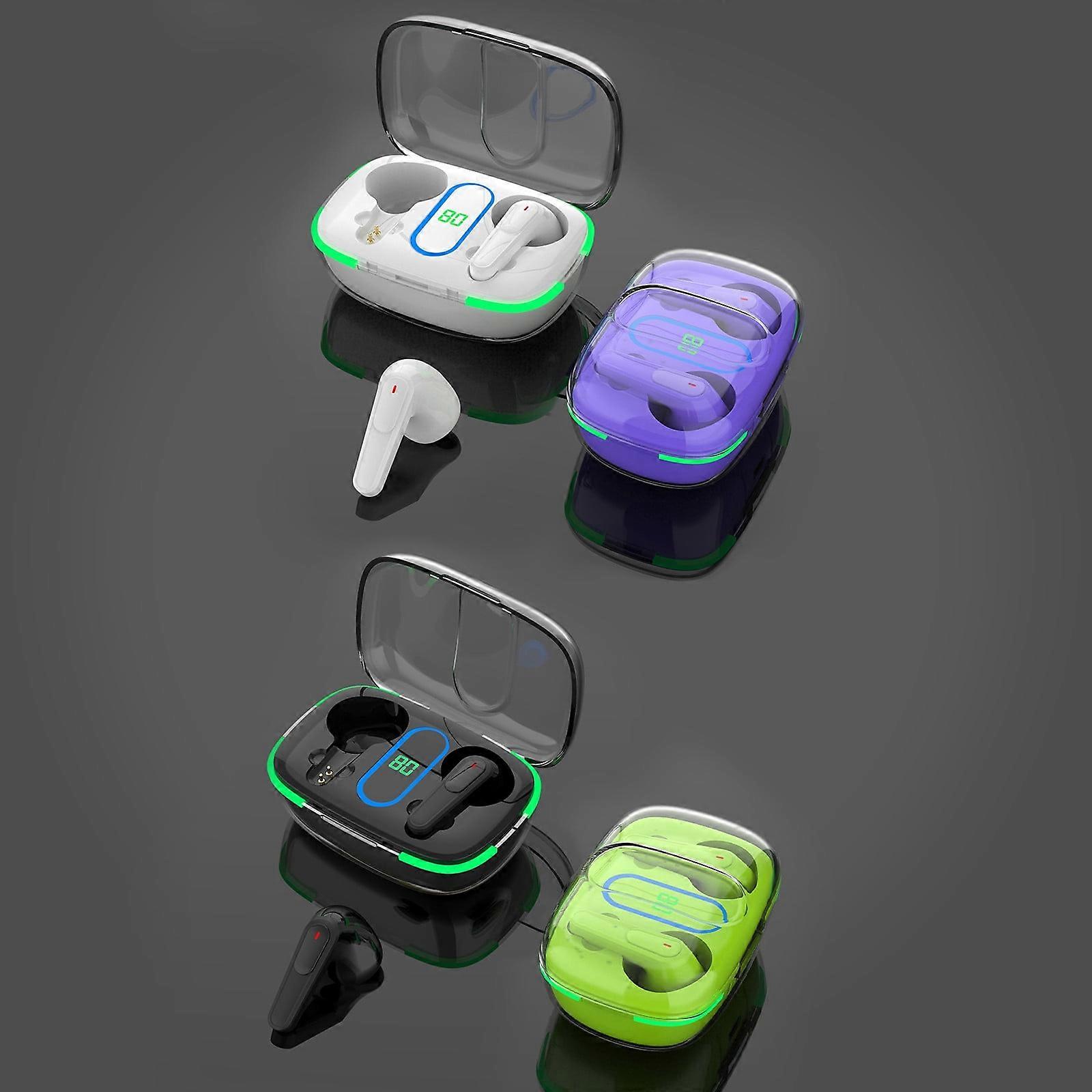 Jacenvly 2024 New Bluetooth Earbuds, Wireless Earphones with Digital Display, Noise Reduction, Wired & Bluetooth 5.3, Purple
