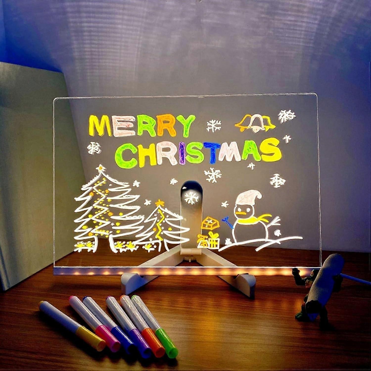 LED Notice Board, Illuminated Acrylic Message Board with Adjustable Stand, 11.8x7.87in, Includes 7 Colored Markers for Kids and Office Use