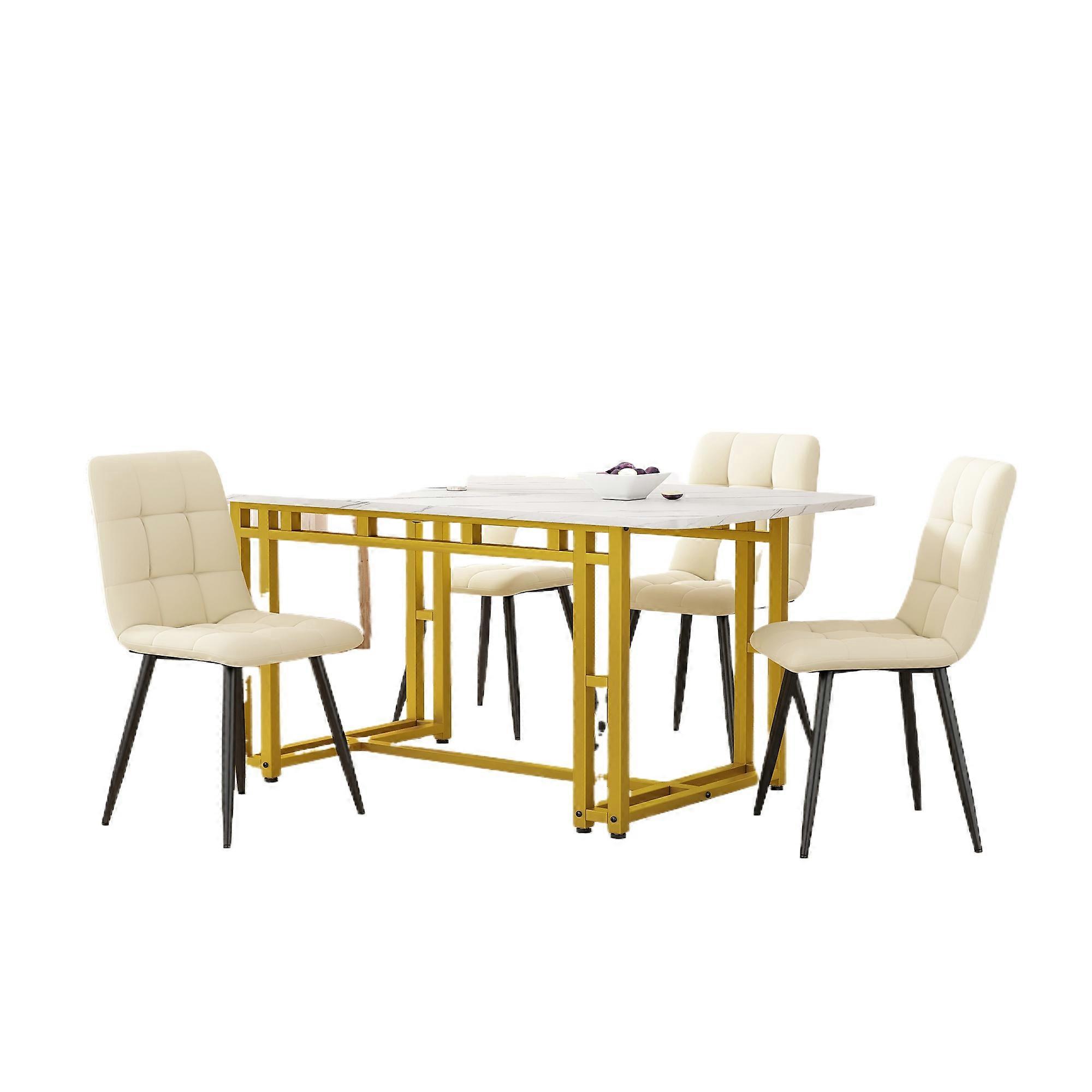 Modern Rectangular Dining Table 120x70cm Metal Legs Golden Finish