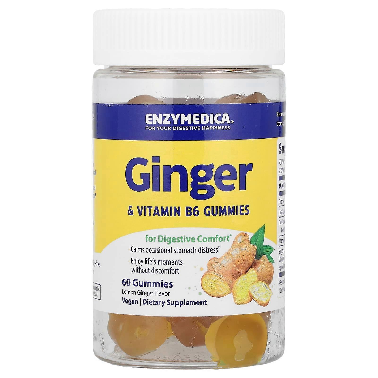 Ginger & Vitamin B6 Gummies, Lemon Ginger, 60 Gummies