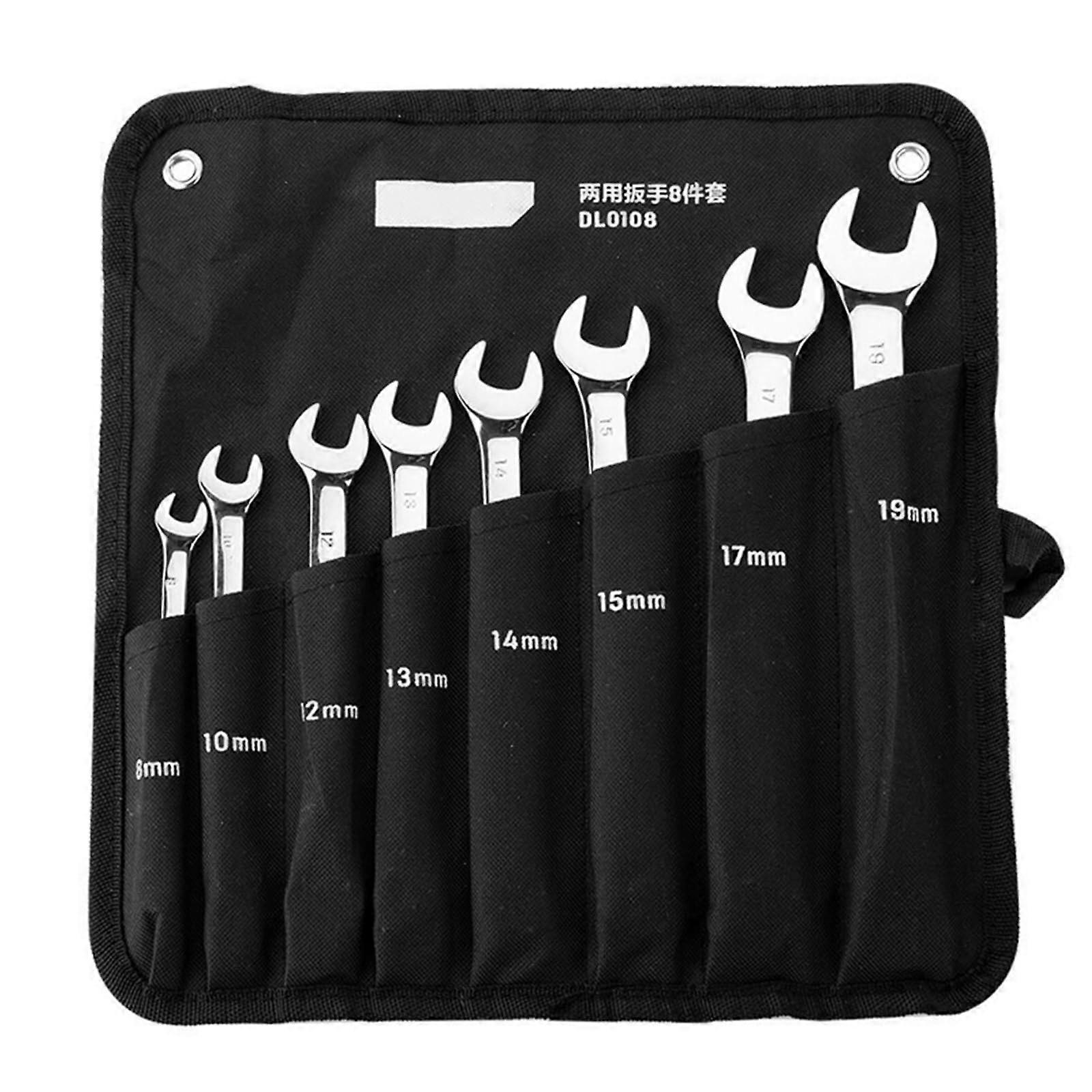 8Pcs 819mm Double End Ratchet Wrench Set Combination Open End 8/10/12/13/14/15/17/19mm