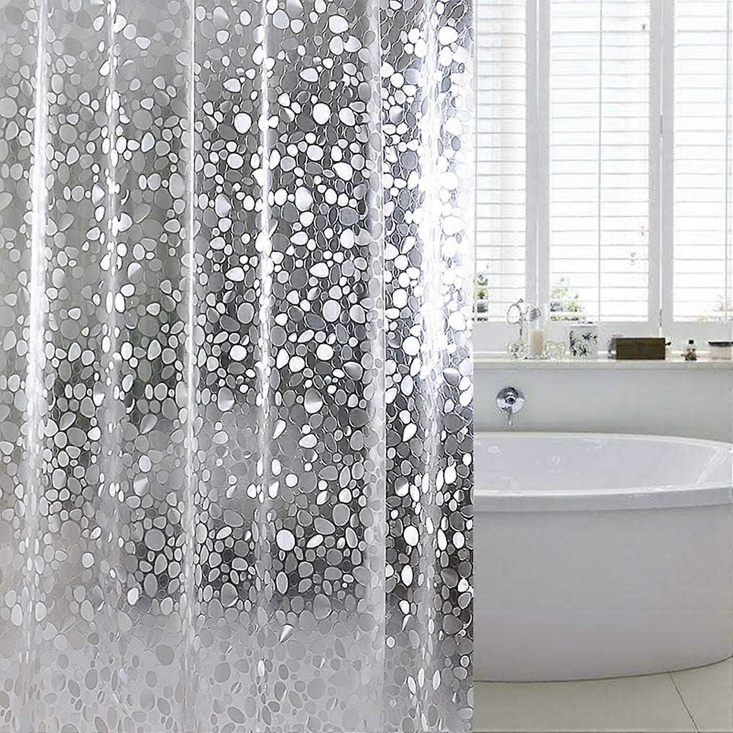 Shower Curtain With Magnetic Hem Mould PEVA Cobblestone Pattern 180x200cm W 70.9in x L 78.7in WaterRepellent 1 Panel