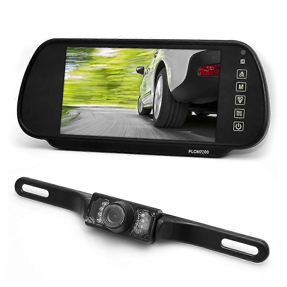 Waterproof Night Vision Backup Car Cam With Ir Led Lights, Camera And Rear View Mirror Monitor Screen Sys