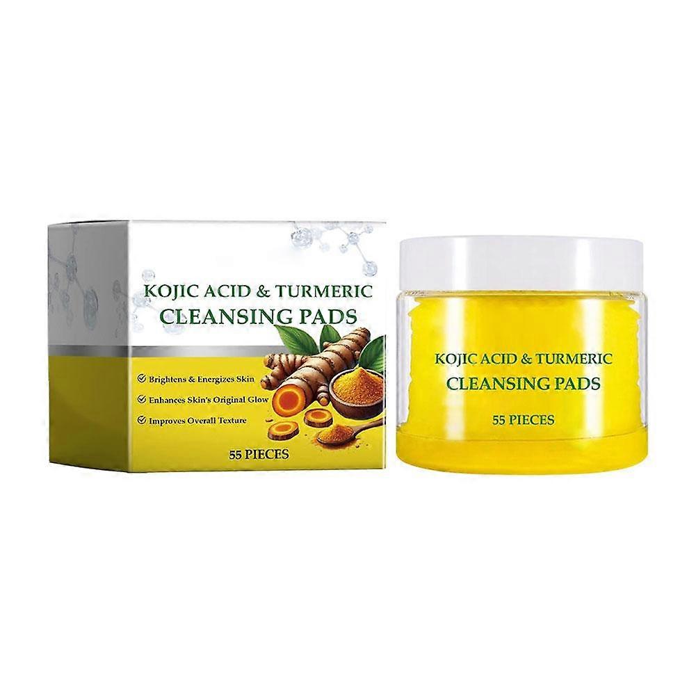 Kojic Acid Turmeric Cleansing Pads 55 Pcs Exfoliate Fade Dark Spots Even Tone Deep Clean Moisturize Glowing Skin
