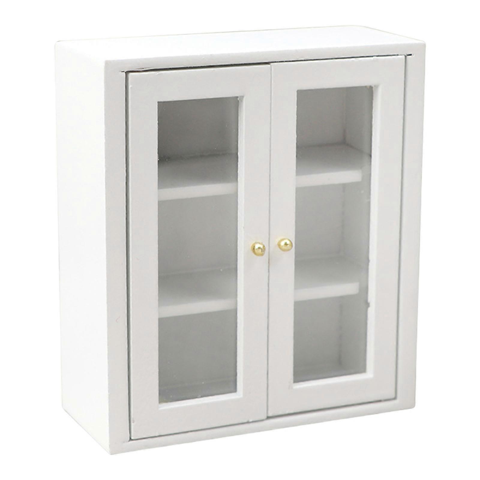 Realistic Wood Shelf Realistic Pretend Play Display Cabinet Model Toy Vintage Display Shelf 1:12 Doll House  White