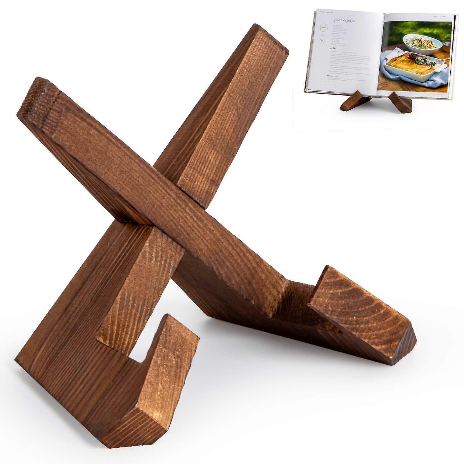 Cookbook Stand Wooden Recipe Book Holder Brown For Kitchen Counter Multifunctional Display