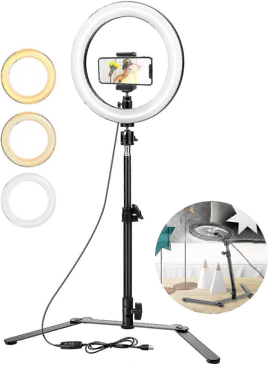 10" Ring Light 128 Leds Ring Light With Tripod 3 Colors 10 Intensity R