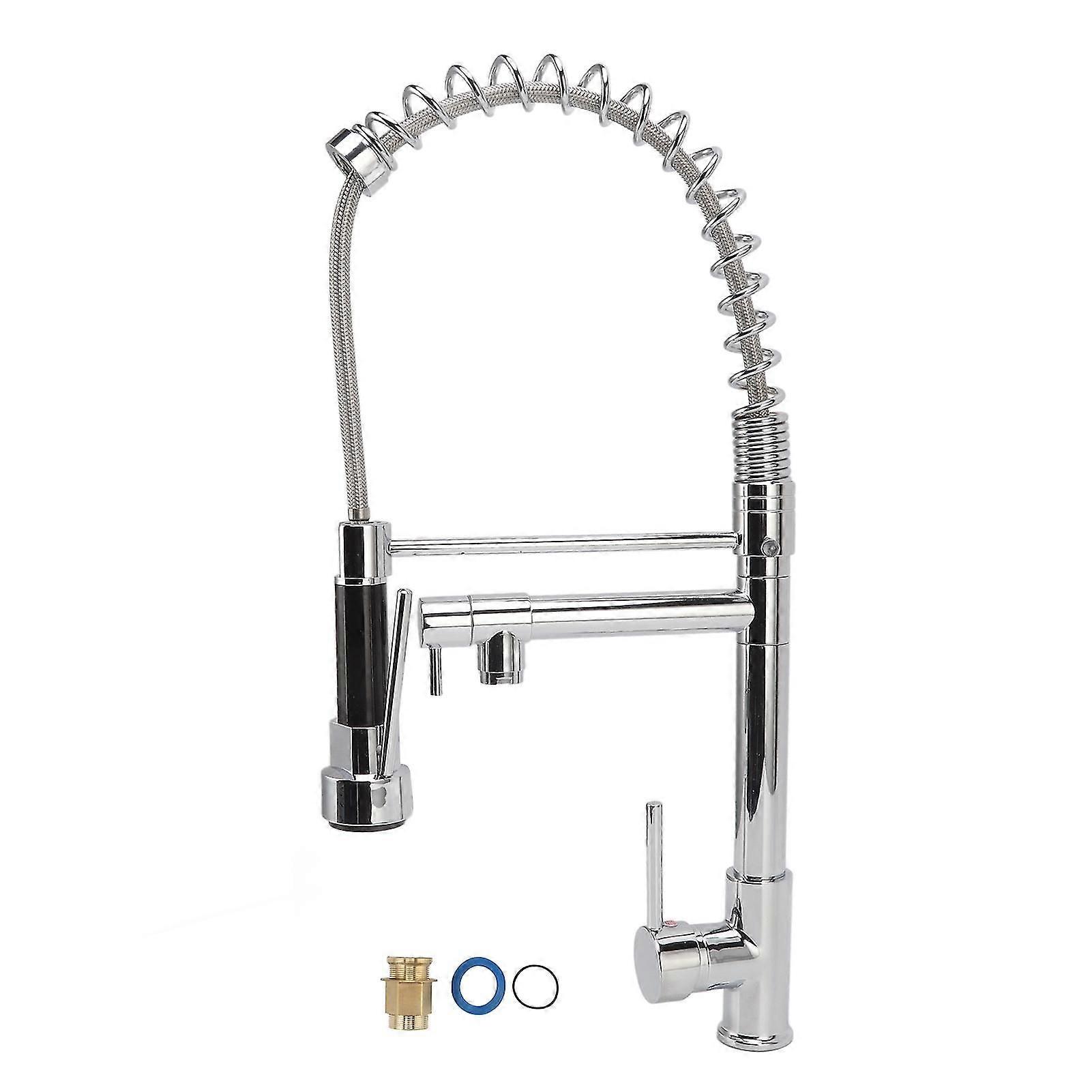 Chrome Finish Kitchen Faucet With Spring Pull-Down Spout, Pull Down Sprayer Faucet Offers Stylish And Functional Solution For Your Kitchen Space