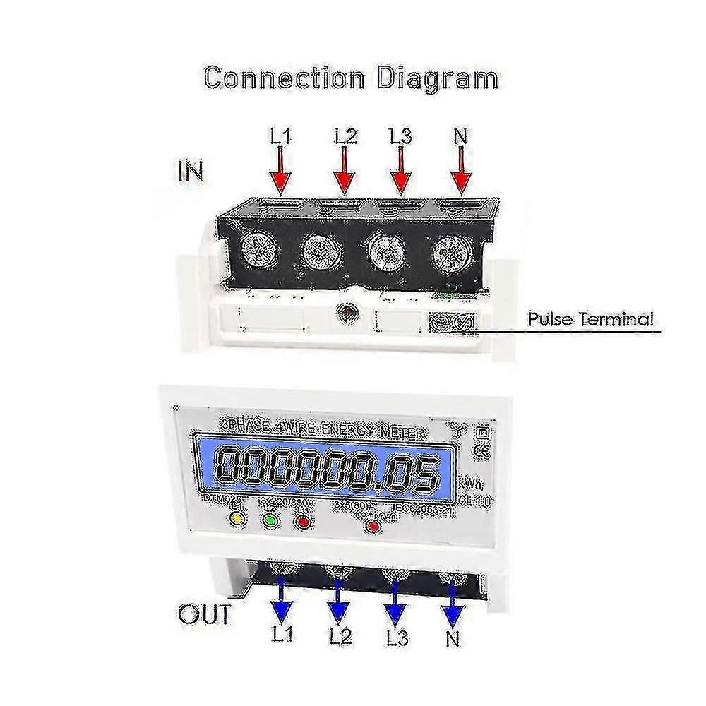 3 Phase 4 Wire Energy Meter 220/380v 5-80a Energy Consumption Kwh Meter Din Rail Installation Digita