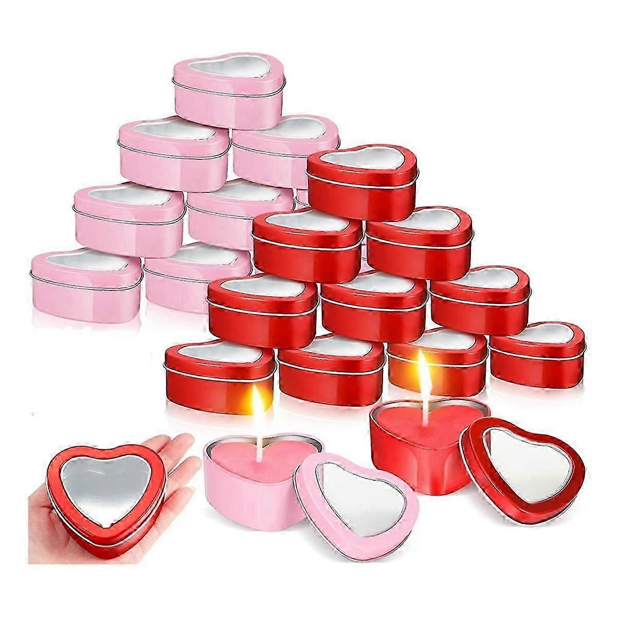 24Pcs 4Oz Heart Shaped Metal Tins, Empty Tea Light Mold Heart Shaped Box with Clear Window Lids Tin