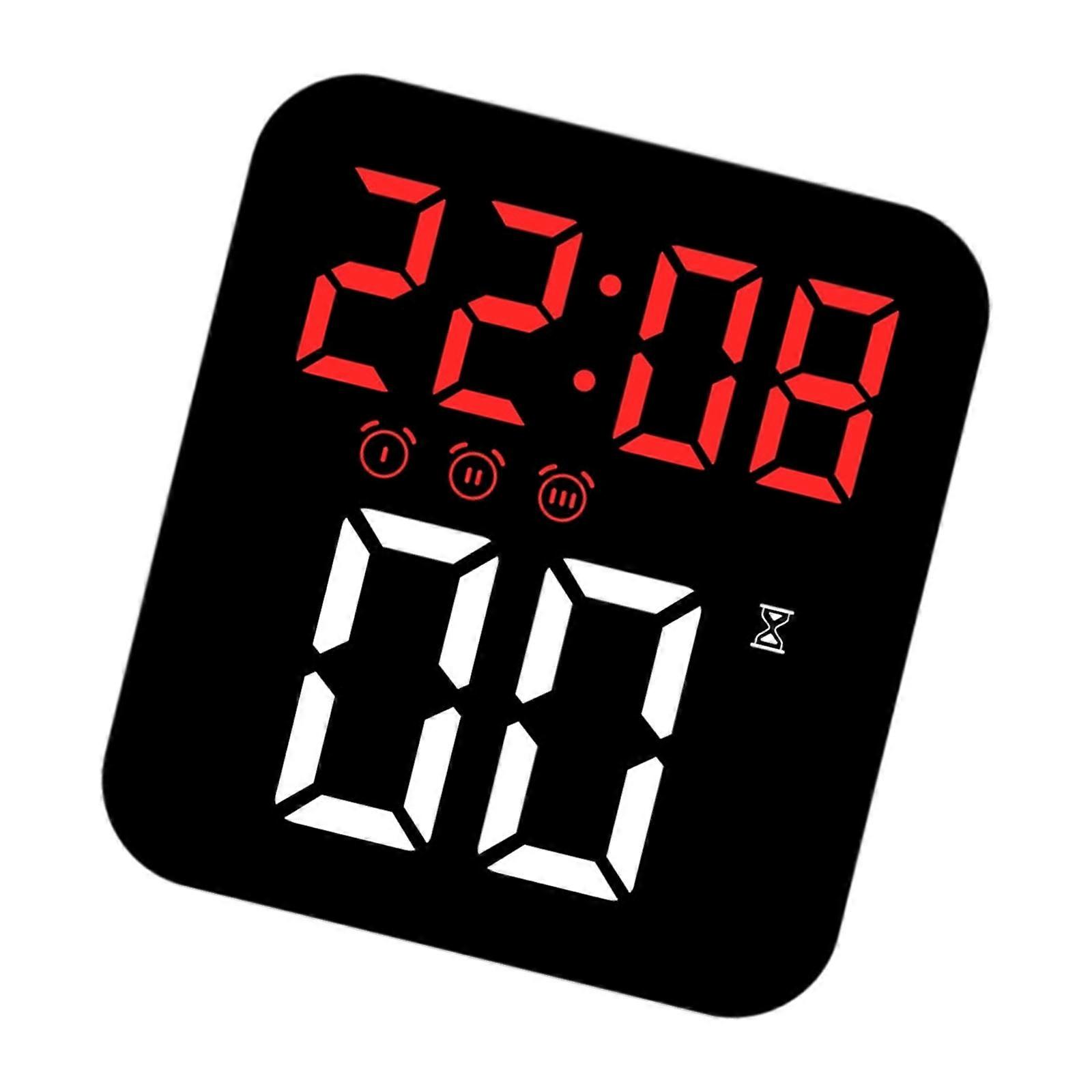 Contemporary Desktop Alarm Timer Clock With LED Display 3 Adjustment Brightness Quiet Operations Sleep Friendly Design  Black shell red ligh
