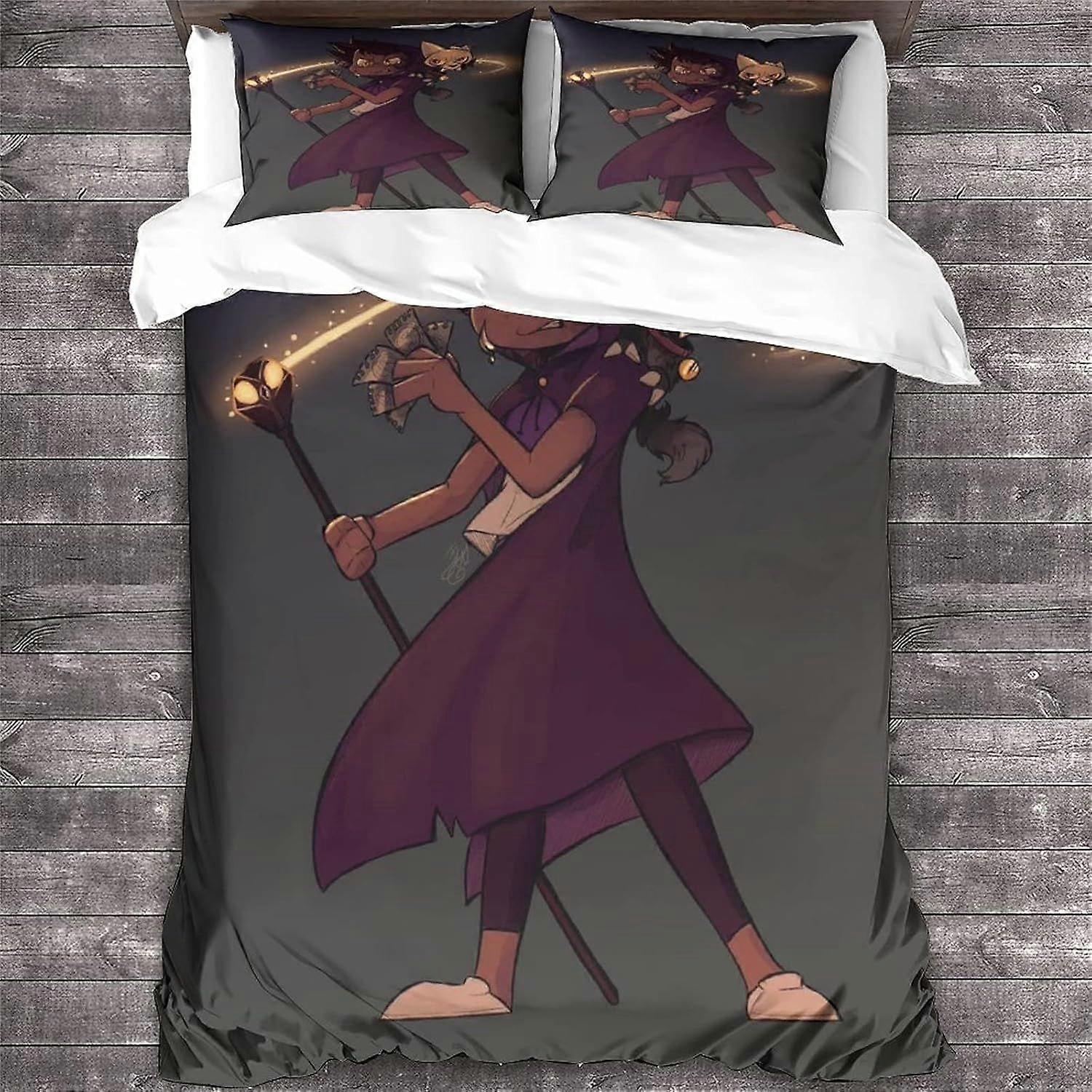 NOOFIE 3 قطع غطاء لحاف بيت البومة مع أكياس وسائد ، مجموعة مفروشات بطبعة الرسوم المتحركة مع إغلاق بسحاب ، غطاء لحاف متحركة الملك