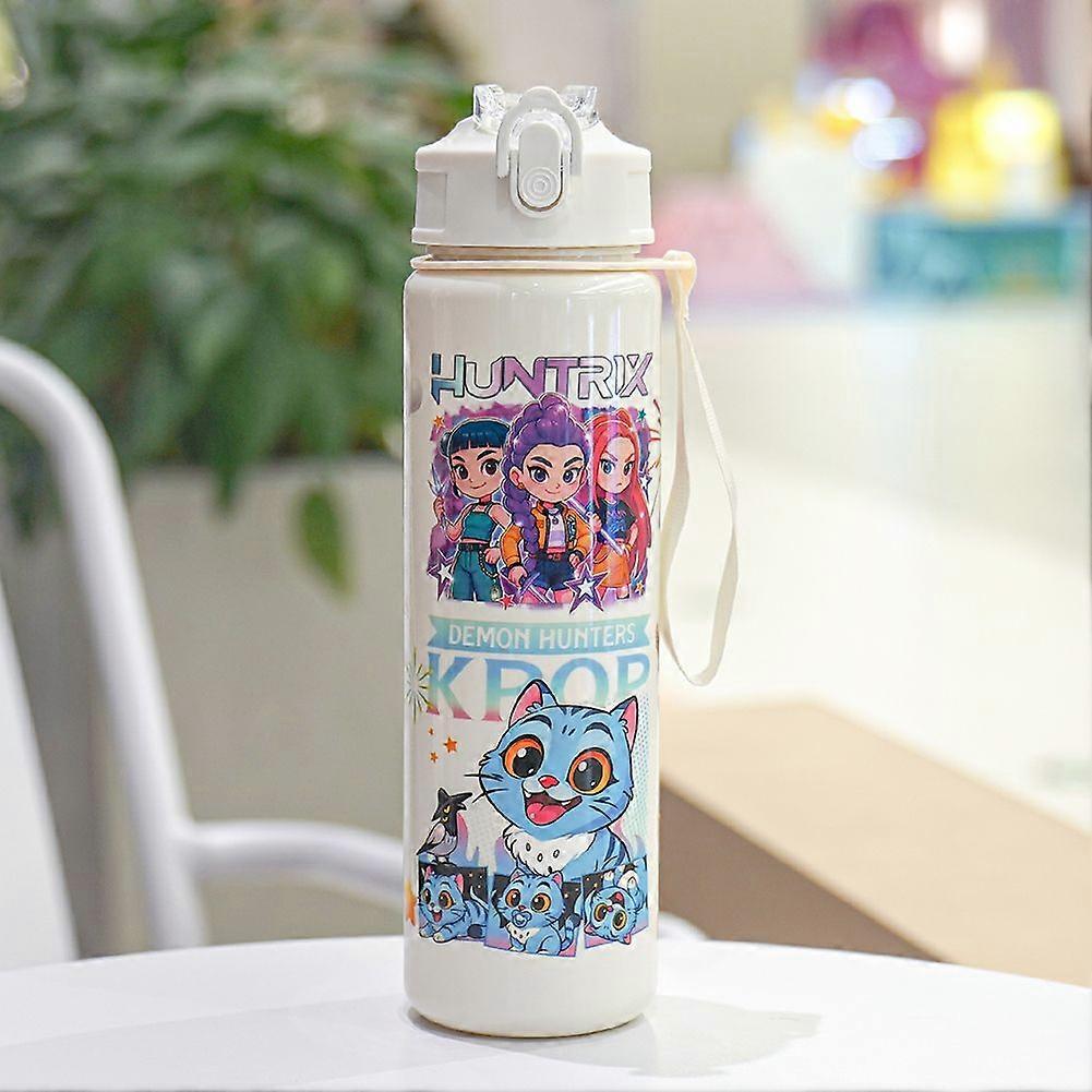 700ml K-Pop Demon Hunters Water Bottle with Straw & Flip Cover, Portable Drinking Cup for Travel, Fitness and Gifts