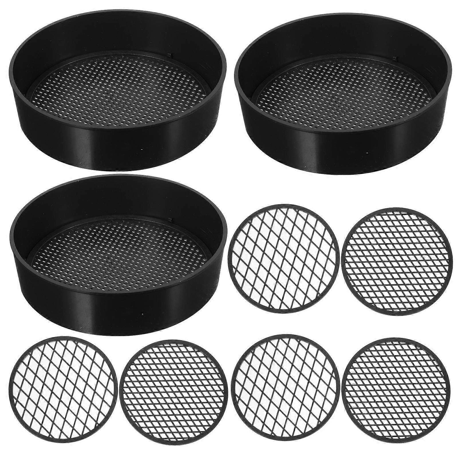 Soil Sifting Pan 3Sets Black Plastic Sifting Classifier Reusable Durable for Garden