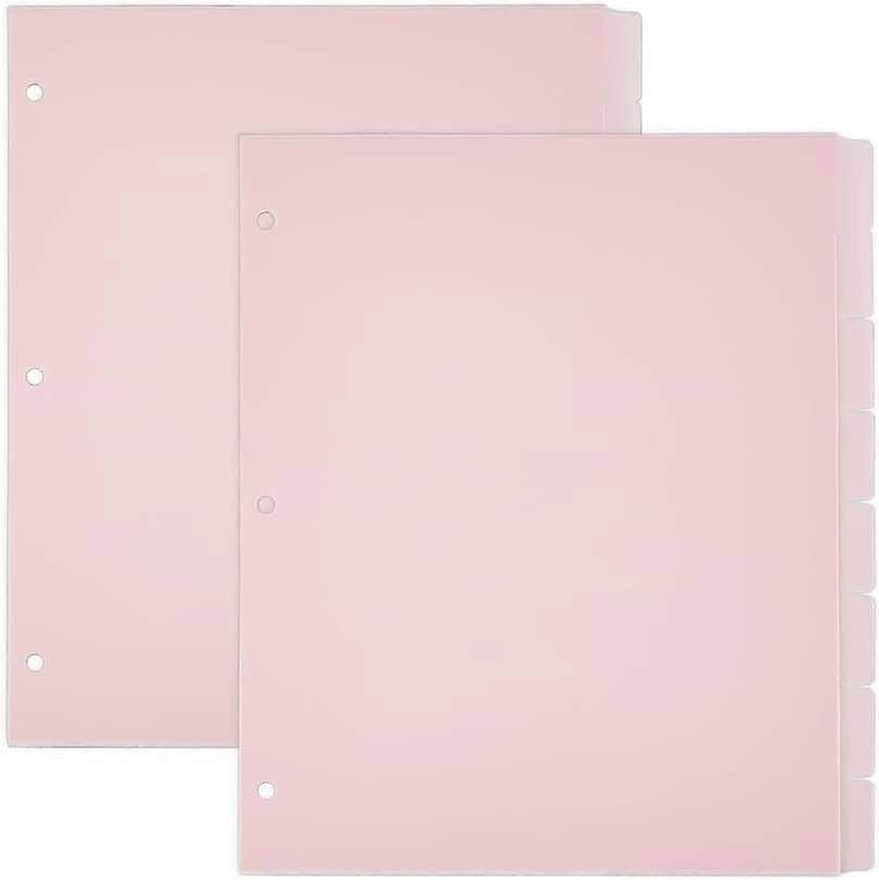 16 Sheets 3 Ring A4 Pink Binder Dividers 8 Tab Binder Dividers PP Plastic Binder Dividers Plastic Discbound Notebook Index Divider for Planner Noteboo