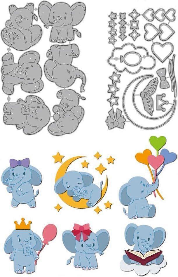 Cartoon Elephant Metal Die Cuts Fairy Tale Book Cutting Dies Stencil Sleeping Moon Clouds Embossing Scrapbooking Cuts Template for DIY Scrapbooking Cr