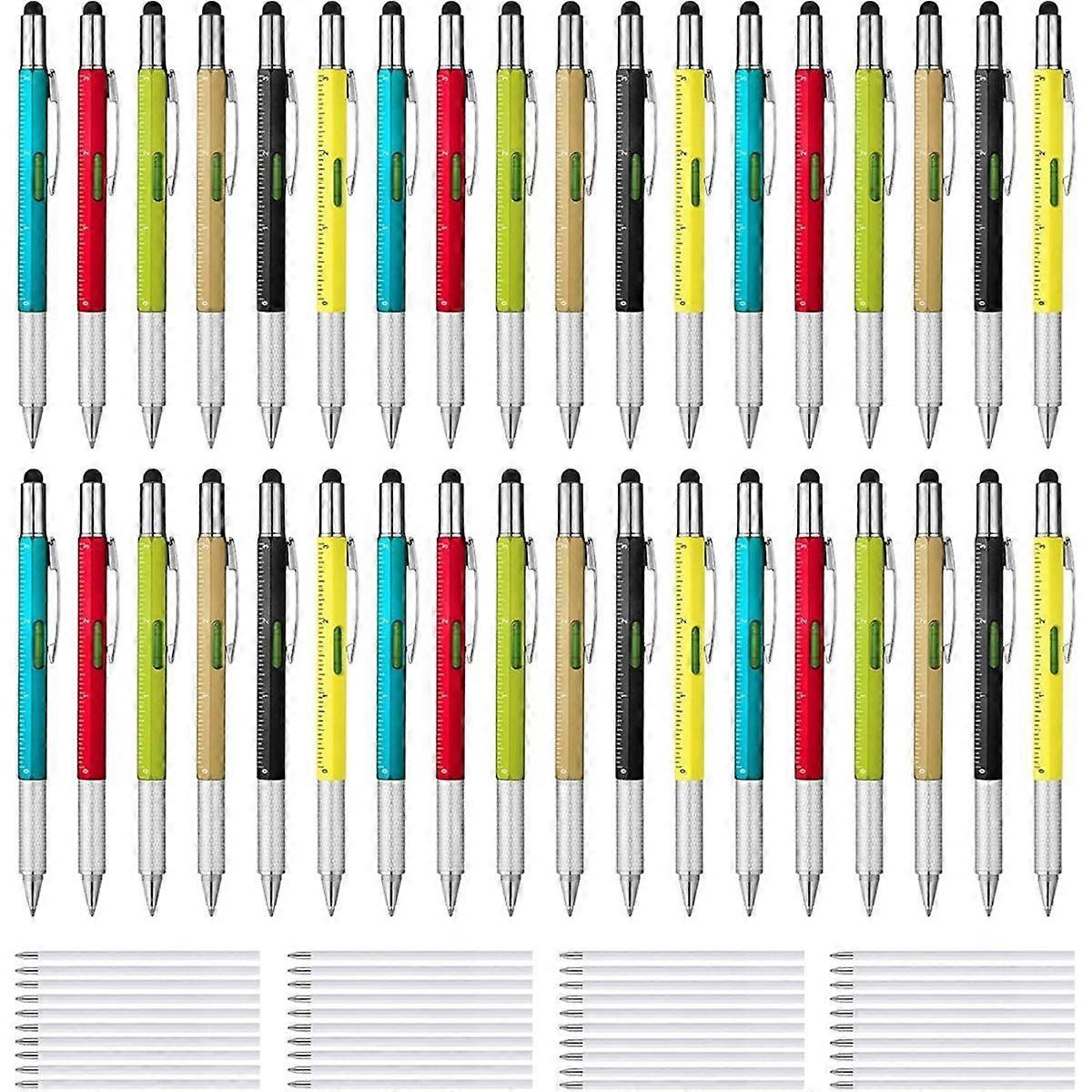 6 in 1 Tool Pen with Ruler, Level Gauge, Ballpoint Pen and Black Ink Refills, Stylus Pen, Screwdrive