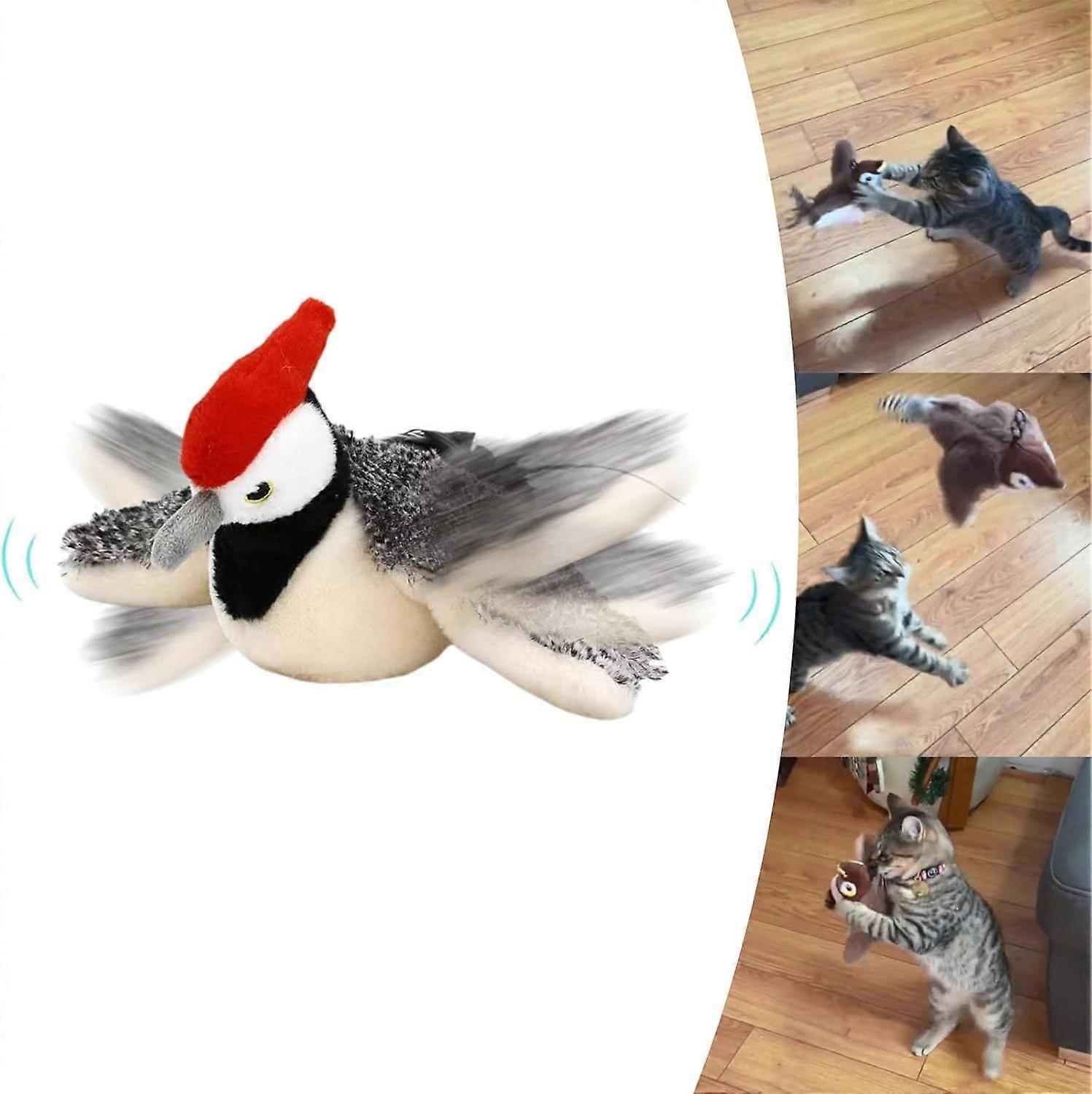 2025 New Flying Bird Cat Toy, Interactive Chirping Bird Cat Toy with Flapping Wings, Simulation Electric Sparrow Shaking Flying Bird Cat Toys for Indo