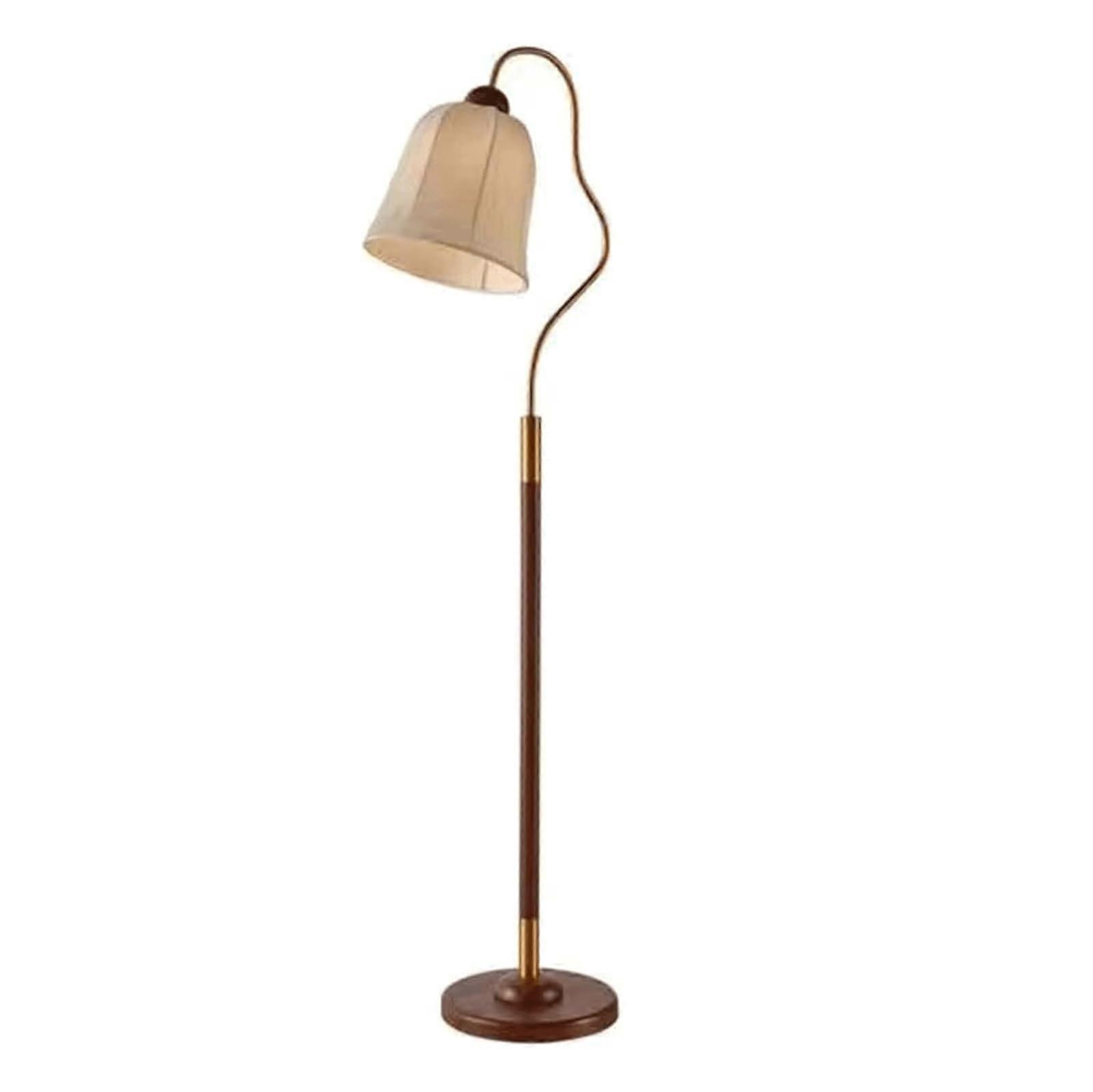 Wooden Floor Lamp with Adjustable Color Temperature Linen Shade Tall Retro Style for Living Room